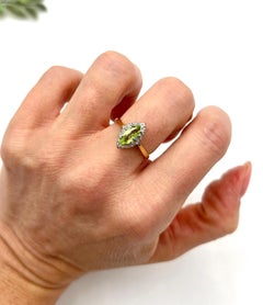 Vintage 18ct Gelbgold, 1960s Peridot & Diamant Marquise Ring