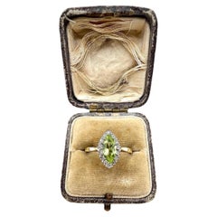 Vintage 18ct Gelbgold, 1960s Peridot & Diamant Marquise Ring