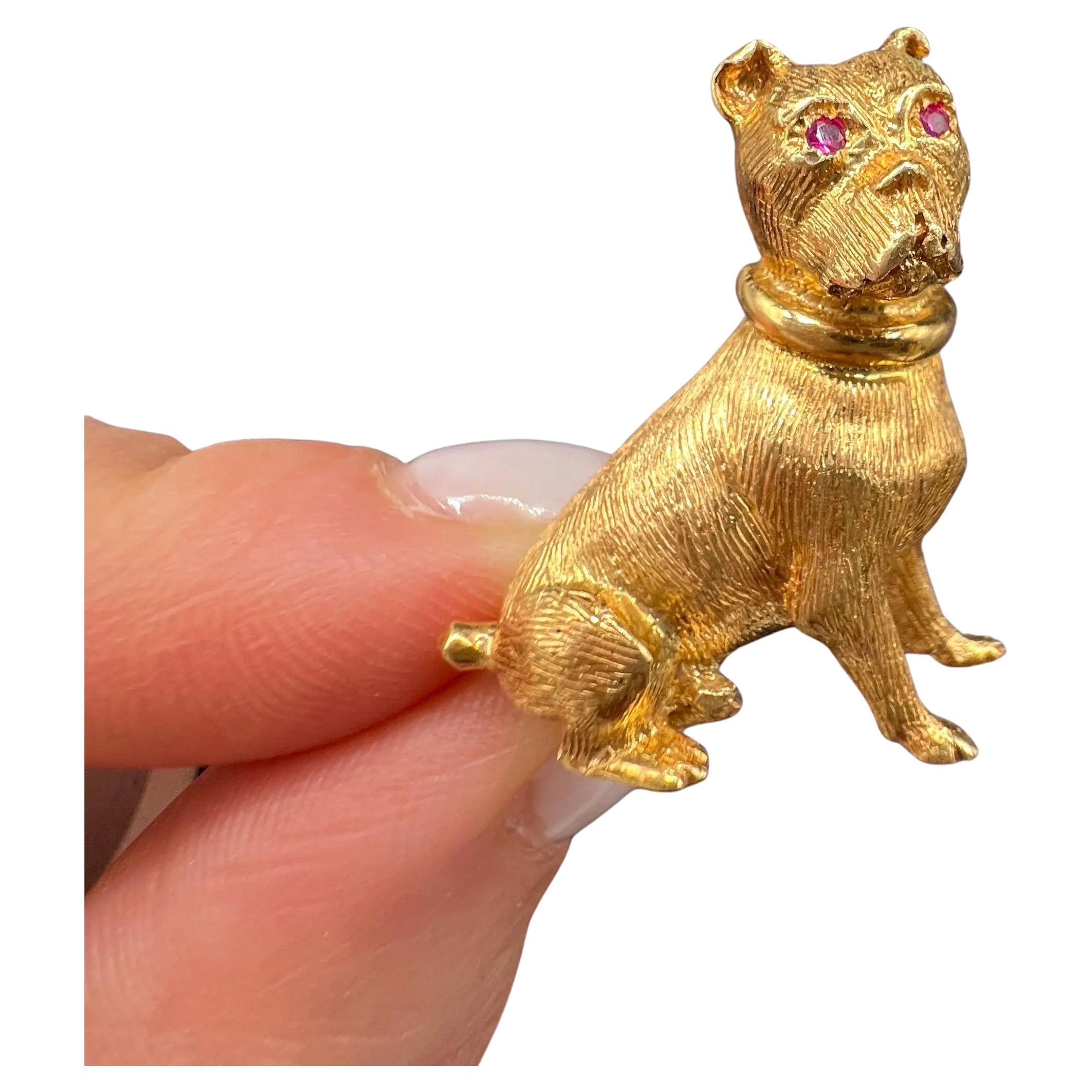 Vintage 18ct Yellow Gold, 1970s Ruby Eyed Dog Brooch