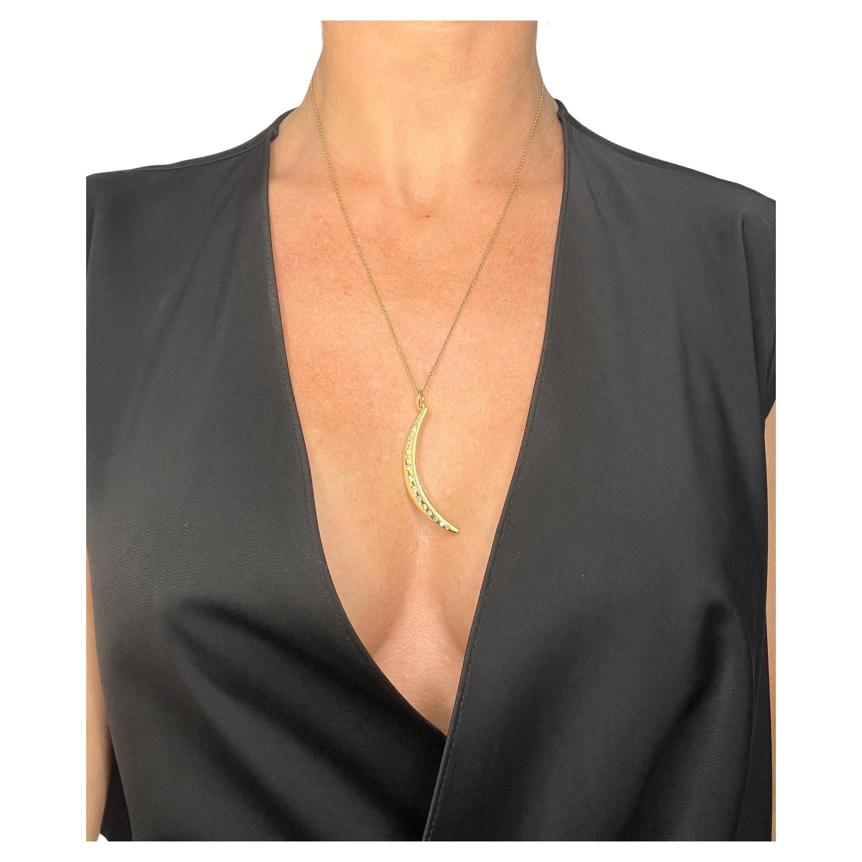 Vintage 18ct Yellow Gold, 1980s Contemporary Diamond Crescent Moon Pendant
