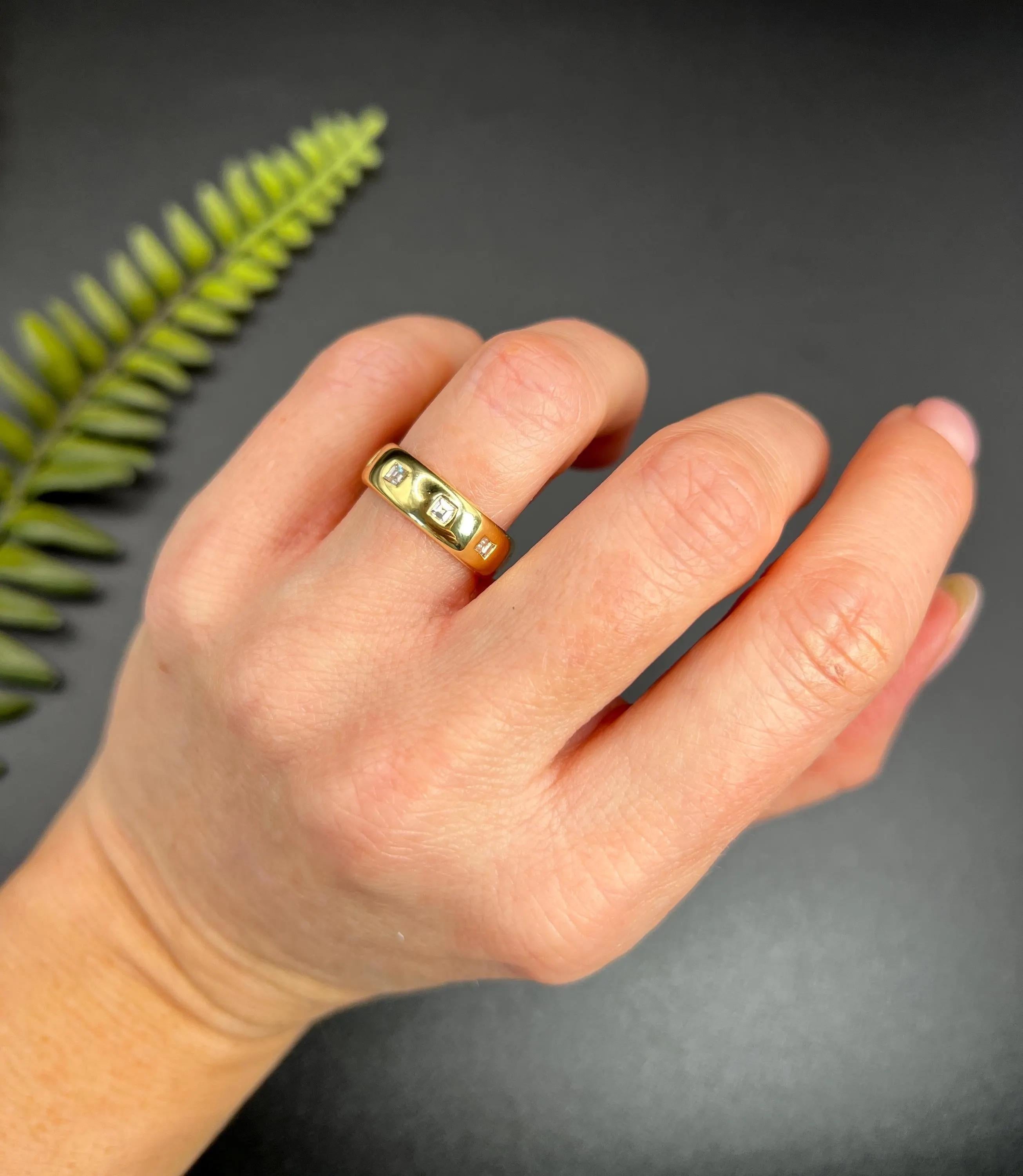 Bandring, Vintage, 18 Karat Gelbgold, 1980er Jahre, Quadratschliff, natürlicher Diamantbesetzter Diamant im Zustand „Gut“ im Angebot in Brighton, GB