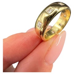 Anillo vintage de oro amarillo de 18 ct con diamantes naturales de corte cuadrado de los años 80