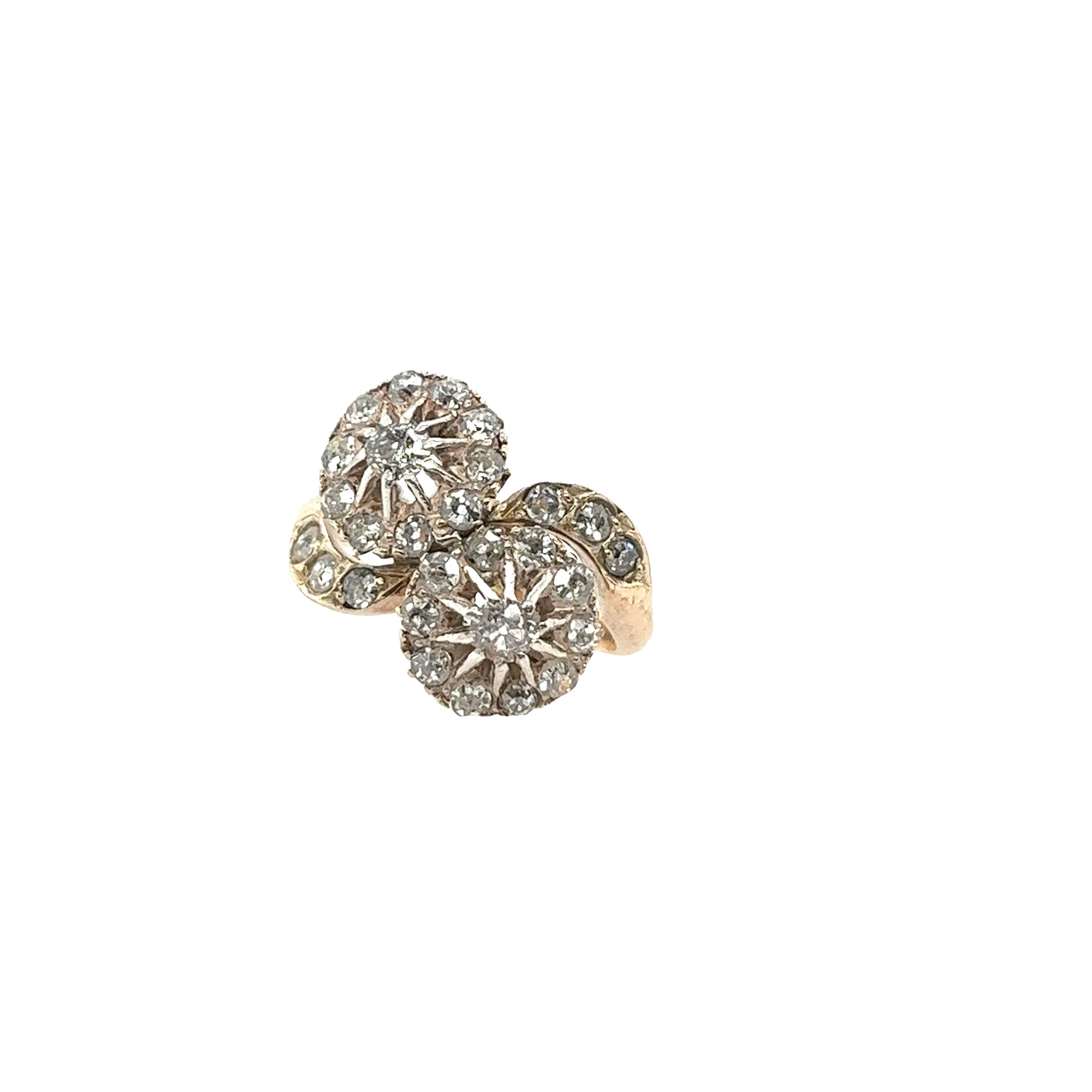 Women's Vintage 14ct Yellow Gold Cluster Diamond Ring, Set With 0.70ct Old Cut Diamonds For Sale