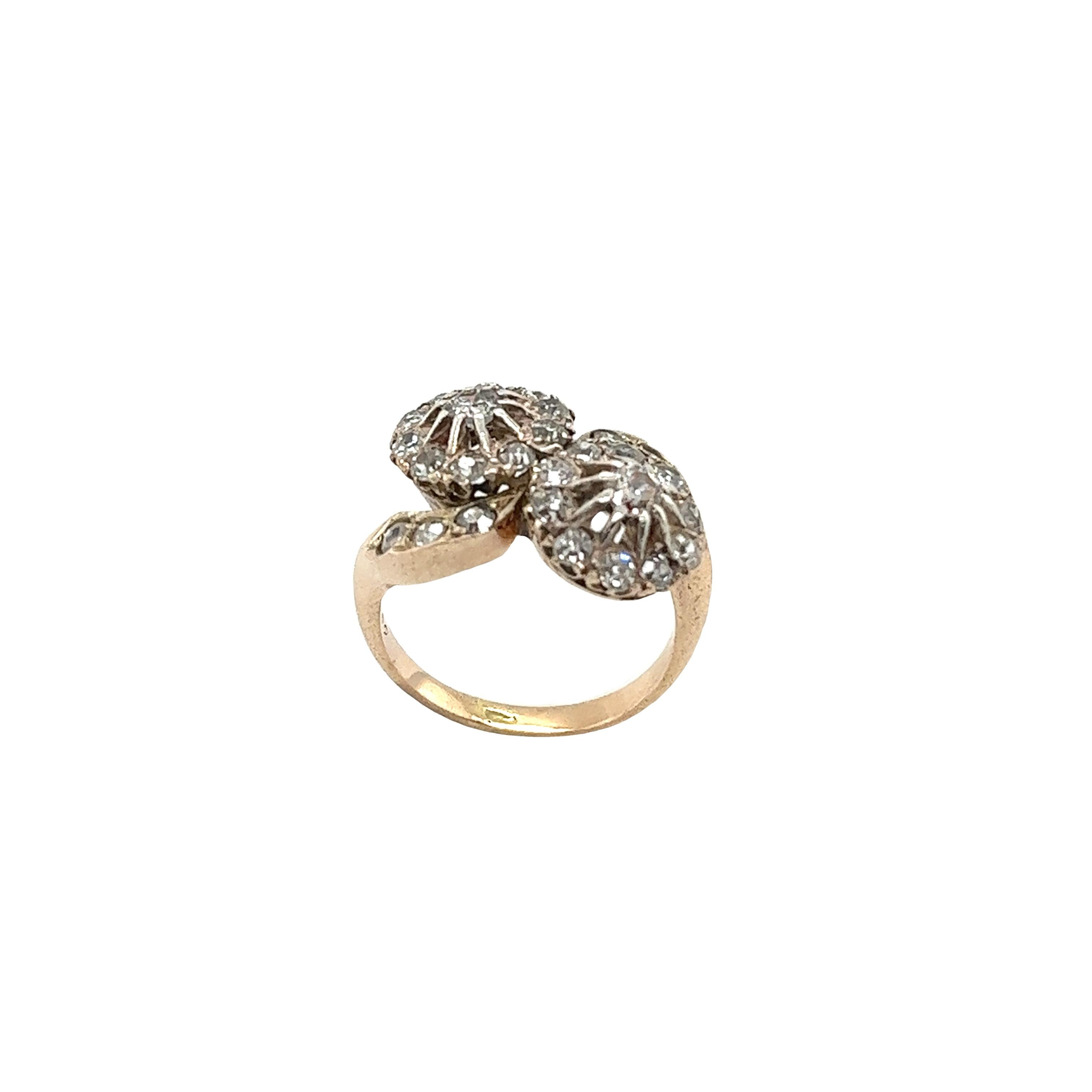 Vintage 14ct Yellow Gold Cluster Diamond Ring, Set With 0.70ct Old Cut Diamonds For Sale 3