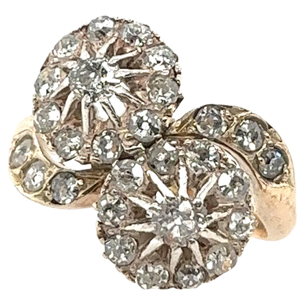 Vintage 14ct Yellow Gold Cluster Diamond Ring, Set With 0.70ct Old Cut Diamonds For Sale