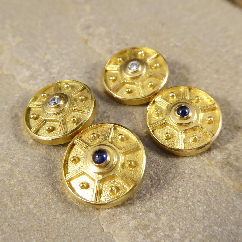 Vintage 18 Carat Gold Cufflinks with Diamond and Cabochon Sapphire Centres In Good Condition In Yorkshire, West Yorkshire