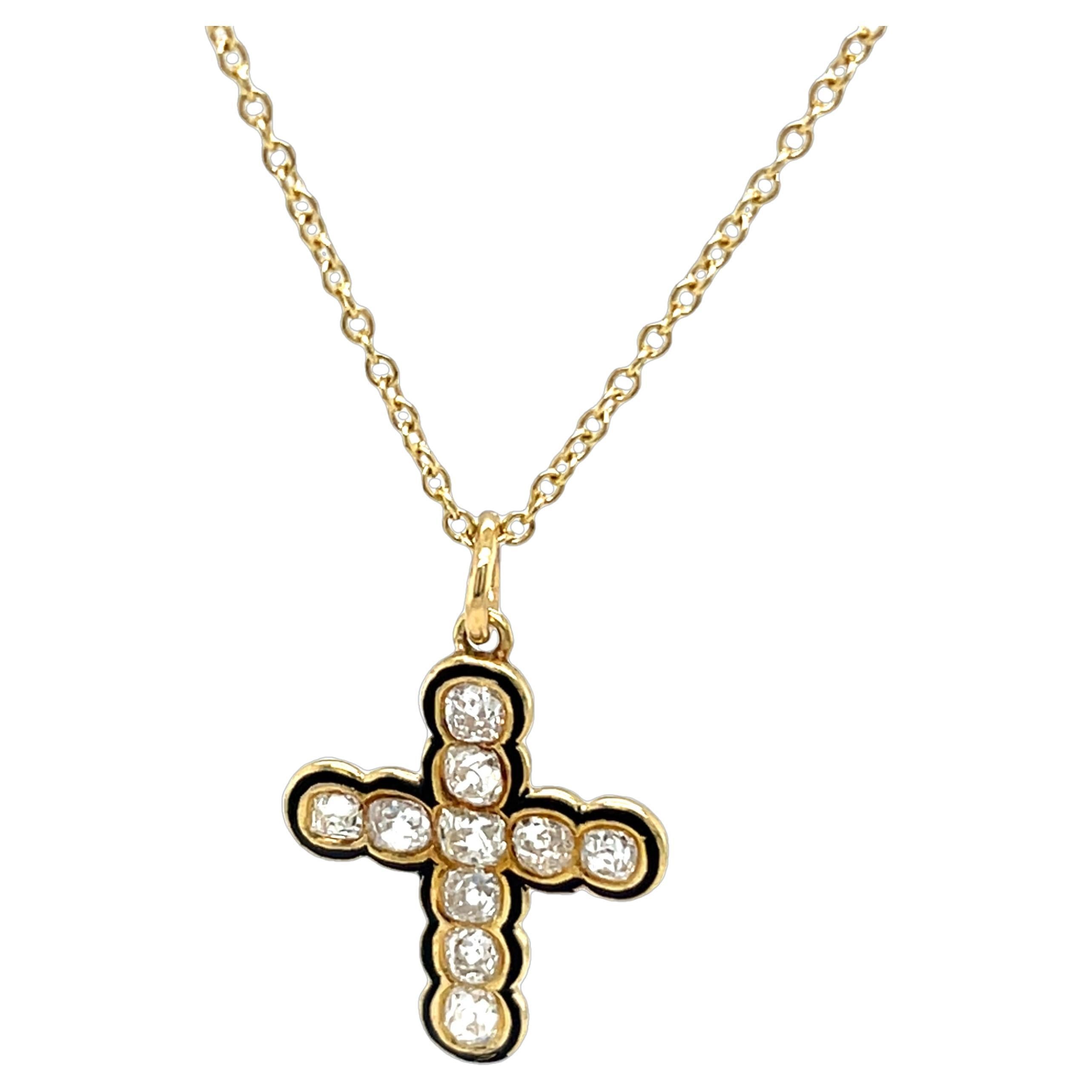 18 Karat Gelbgold Diamant-Kreuz-Anhänger, Hängeleuchte an 18 Karat Kette