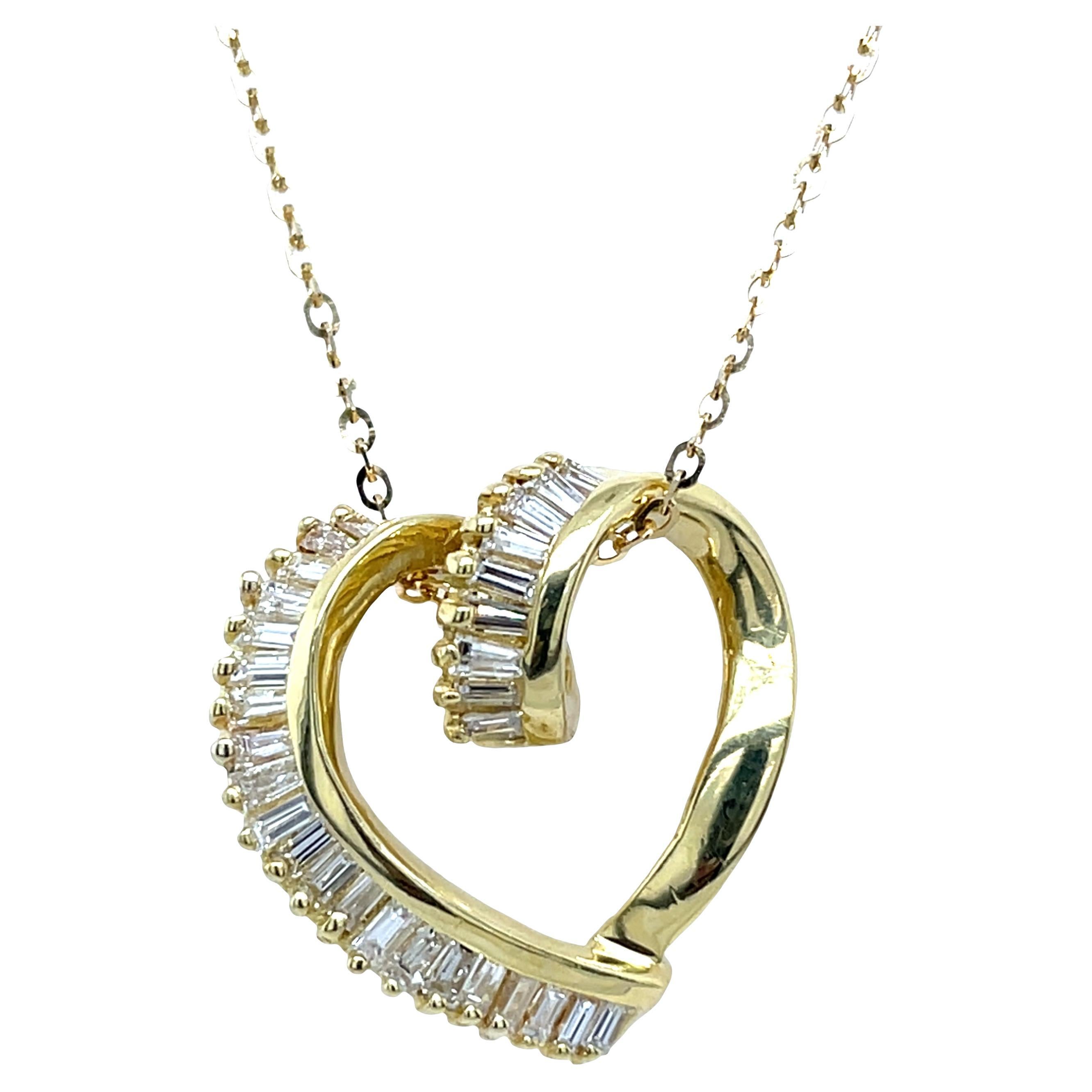 Vintage 18ct Yellow Gold Diamond Heart Pendant on 18" Chain