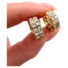 Vintage 18ct Yellow Gold, Diamond Huggies Hoop Earrings