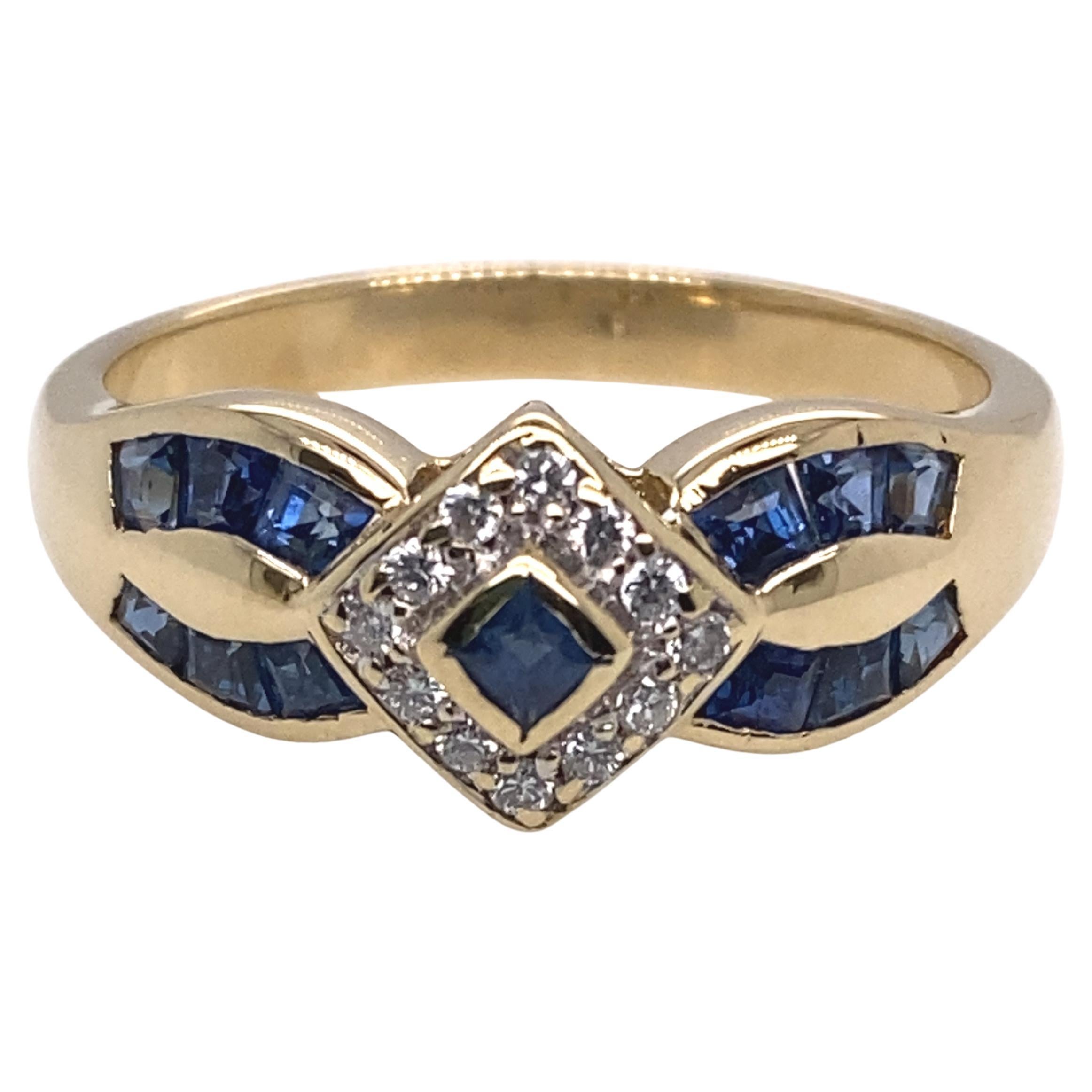 Bague vintage en or jaune 18ct avec diamants et saphirs