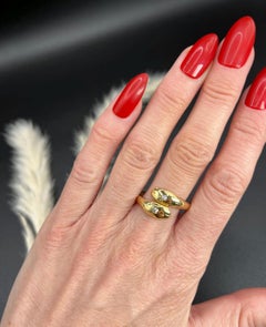 Vintage 18ct Yellow Gold, Double Head Diamond Snake Ring, Circa 1980s