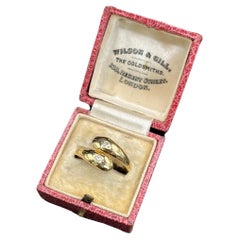 Vintage 18ct Yellow Gold, Double Head Diamond Snake Ring, Circa 1980s