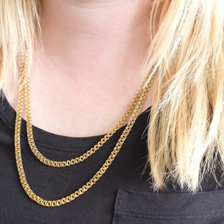 Contemporary Vintage 18ct Yellow Gold double Layer Drape Necklace - 36 Grams For Sale