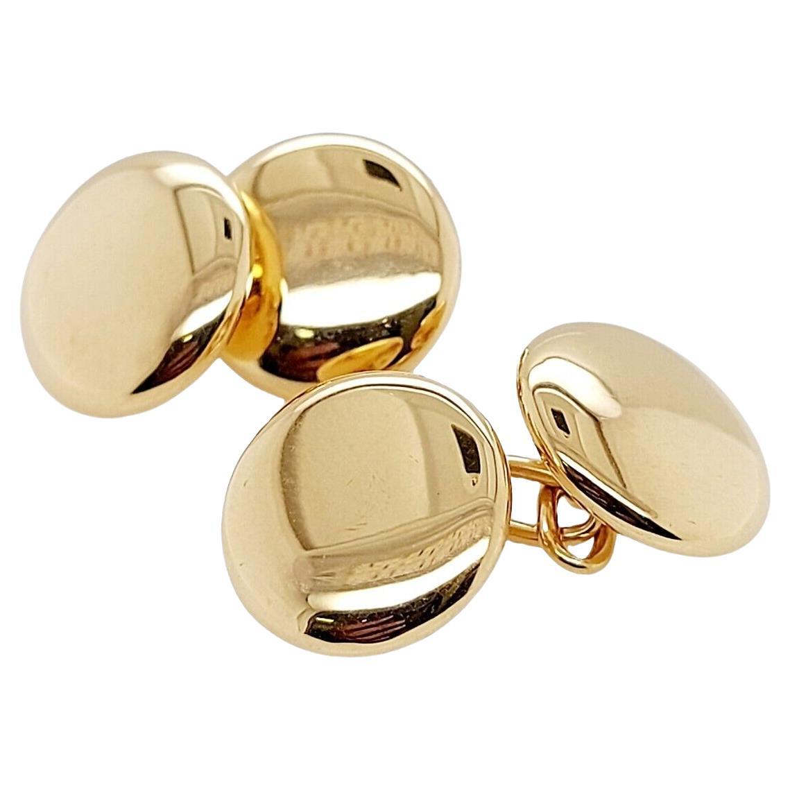Vintage 18ct Yellow Gold Double Sided Circular Domed Cufflinks with Chain Link
