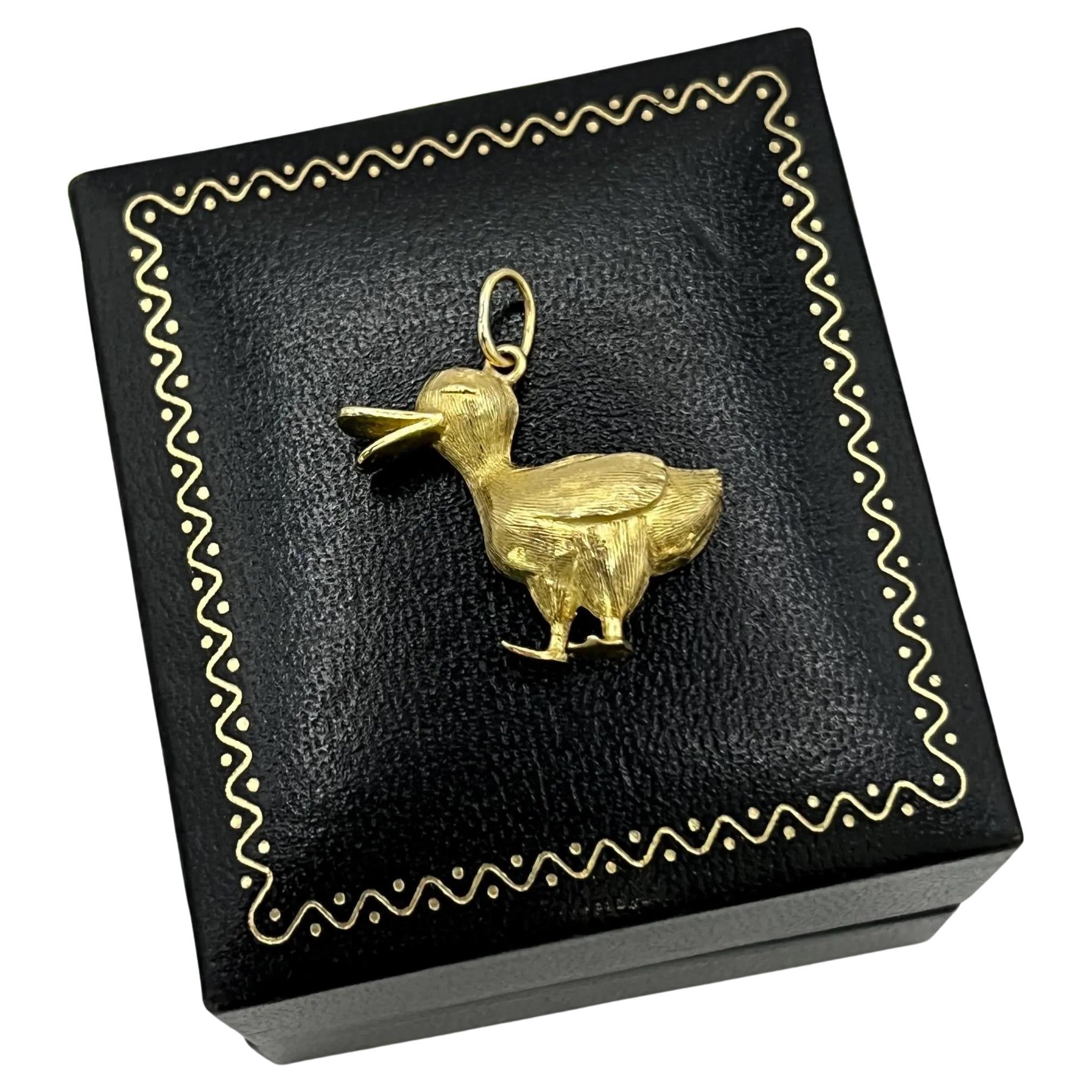Vintage or jaune 18ct, breloque pendentif canard, Circa 1970s