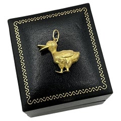 Vintage or jaune 18ct, breloque pendentif canard, Circa 1970s