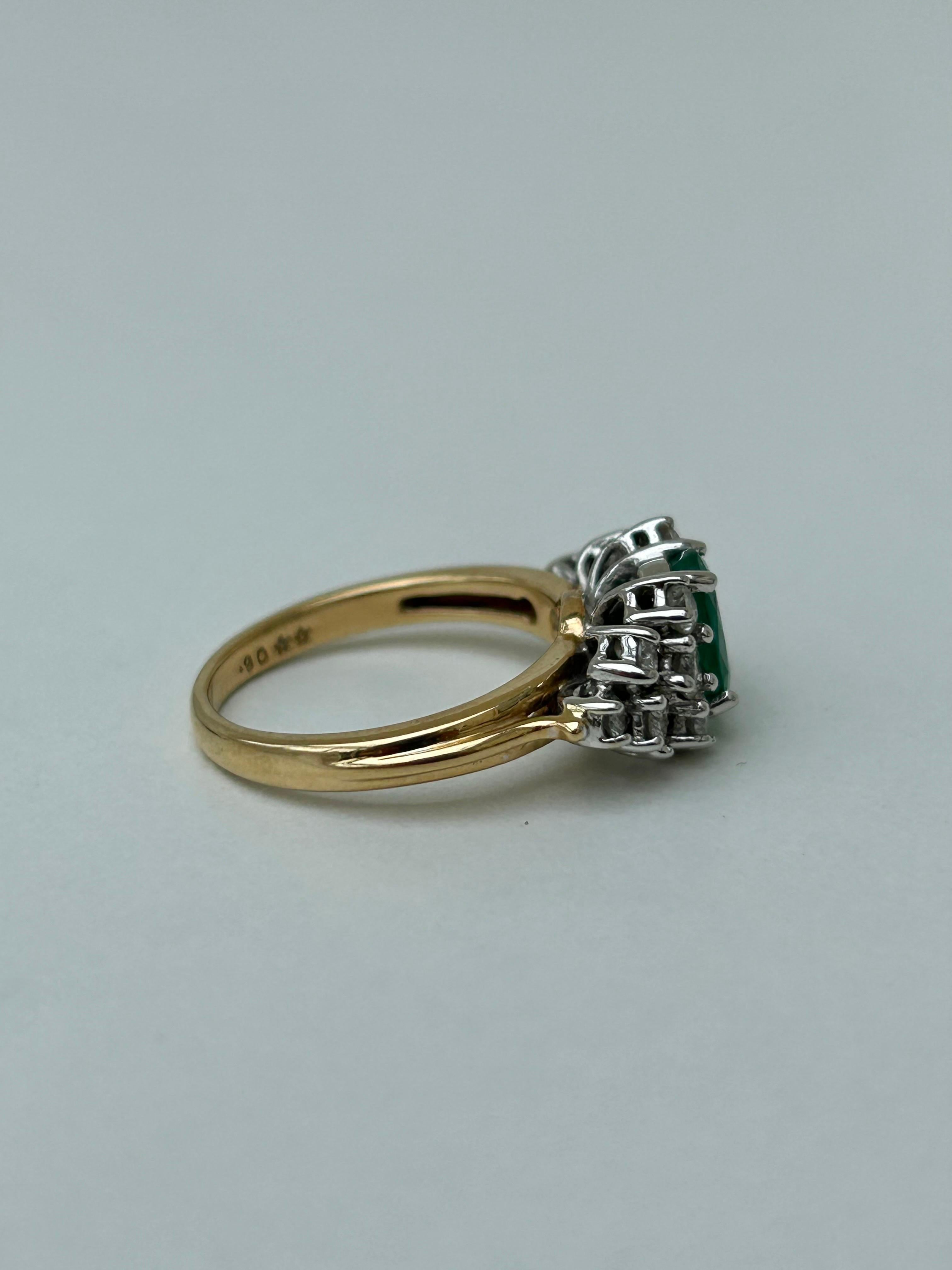 Vintage 18 Carat Yellow Gold Emerald and Diamond Statement Ring For Sale 5