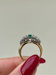 Vintage 18 Carat Yellow Gold Emerald and Diamond Statement Ring