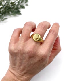 Anello con sigillo vintage in oro giallo 18 carati, con stemma araldico a guanto