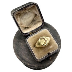 Anello con sigillo vintage in oro giallo 18 carati, con stemma araldico a guanto