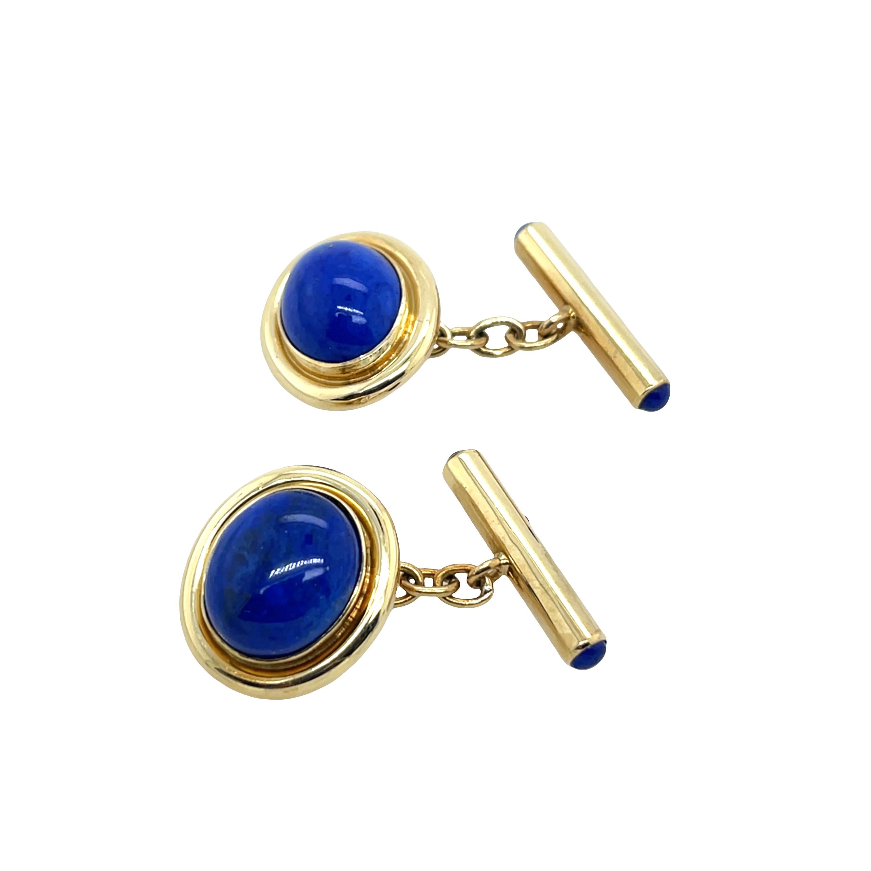 Oval Cut Vintage 18ct Yellow Gold Lapis Lazuli Cufflinks For Sale
