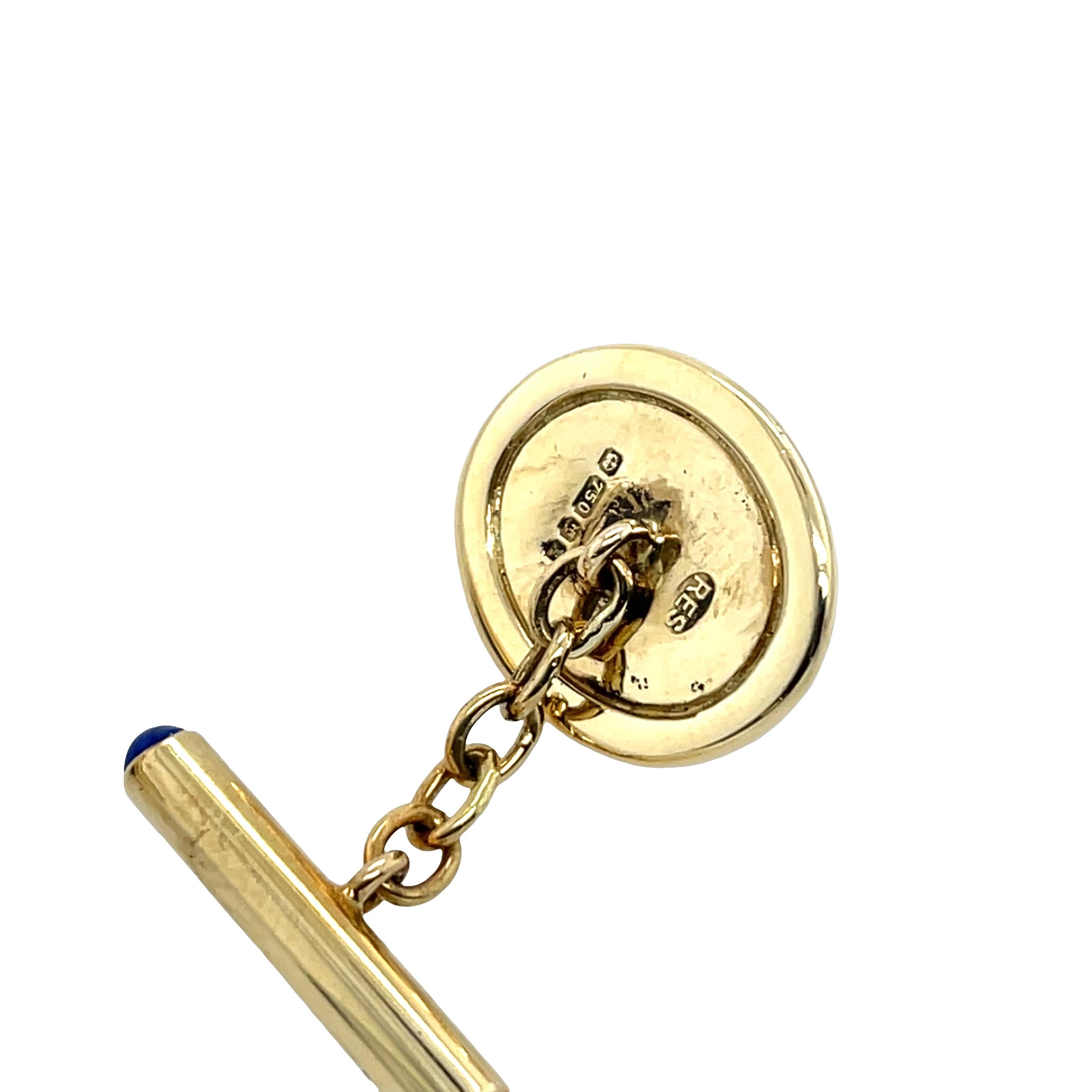 Vintage 18ct Yellow Gold Lapis Lazuli Cufflinks In Excellent Condition For Sale In London, GB