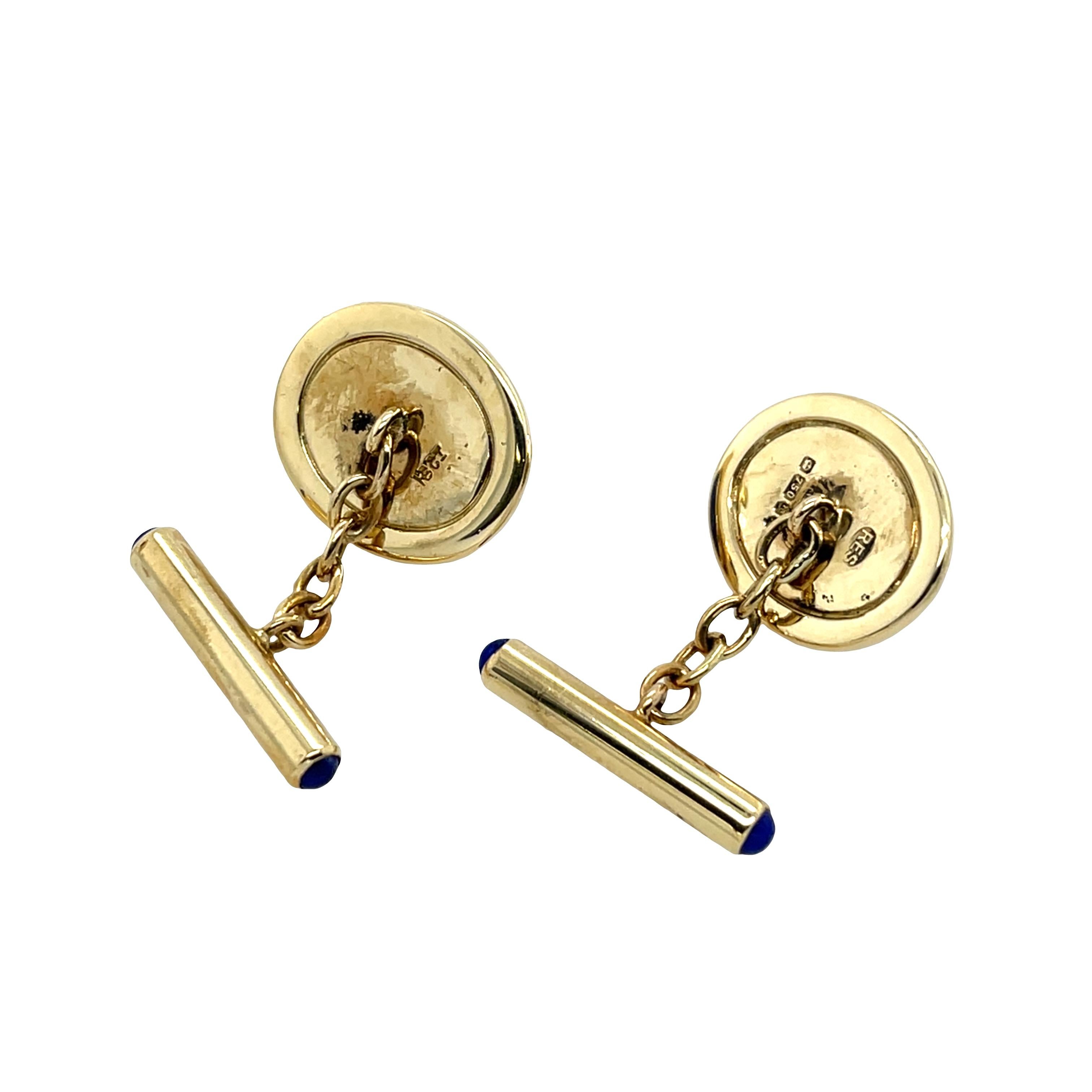 Men's Vintage 18ct Yellow Gold Lapis Lazuli Cufflinks For Sale