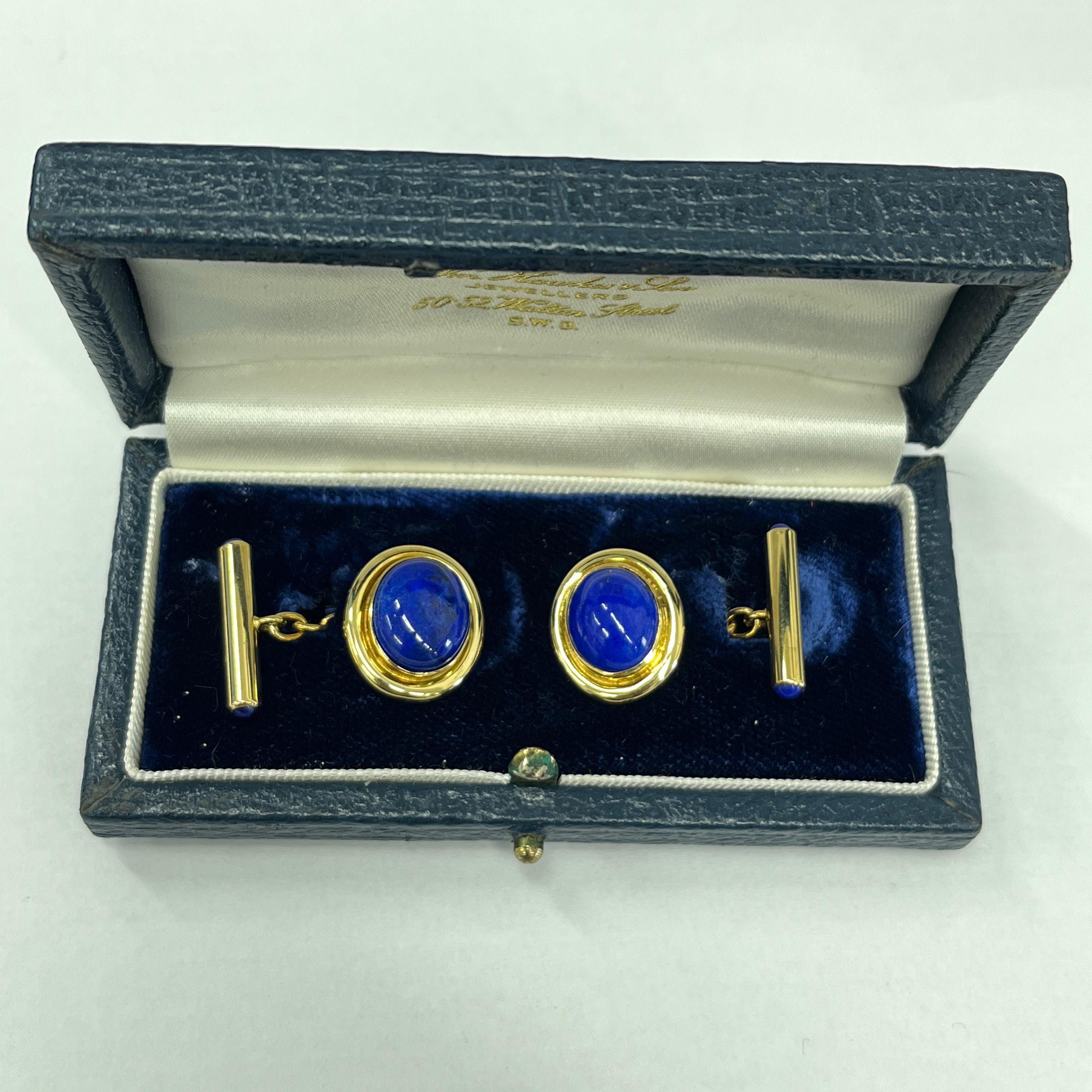 Vintage 18ct Yellow Gold Lapis Lazuli Cufflinks For Sale 1