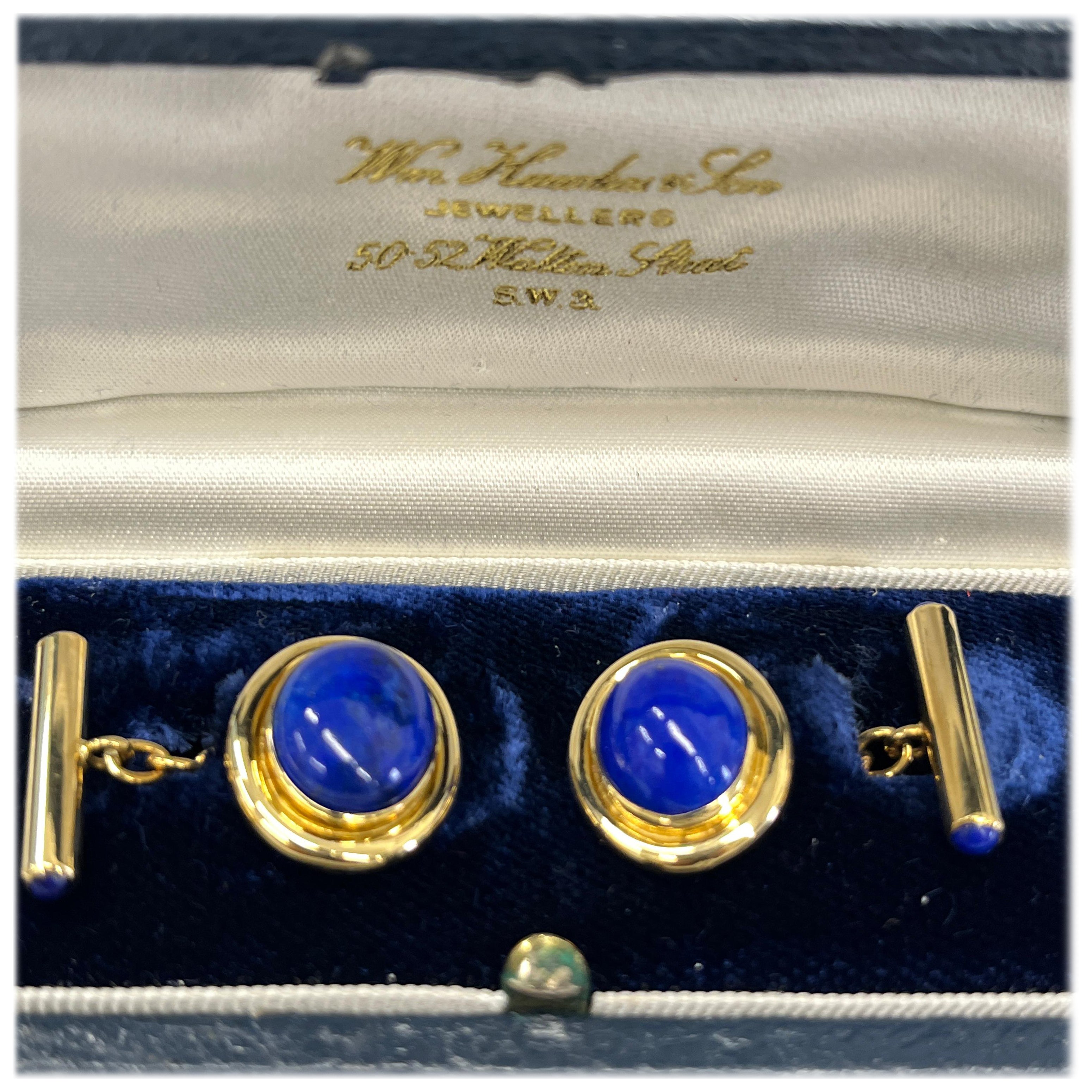 Vintage 18ct Yellow Gold Lapis Lazuli Cufflinks For Sale