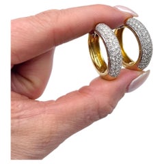 Vintage 18ct Yellow Gold Pavé set Diamond Huggies Hoop Earrings, French Stamped