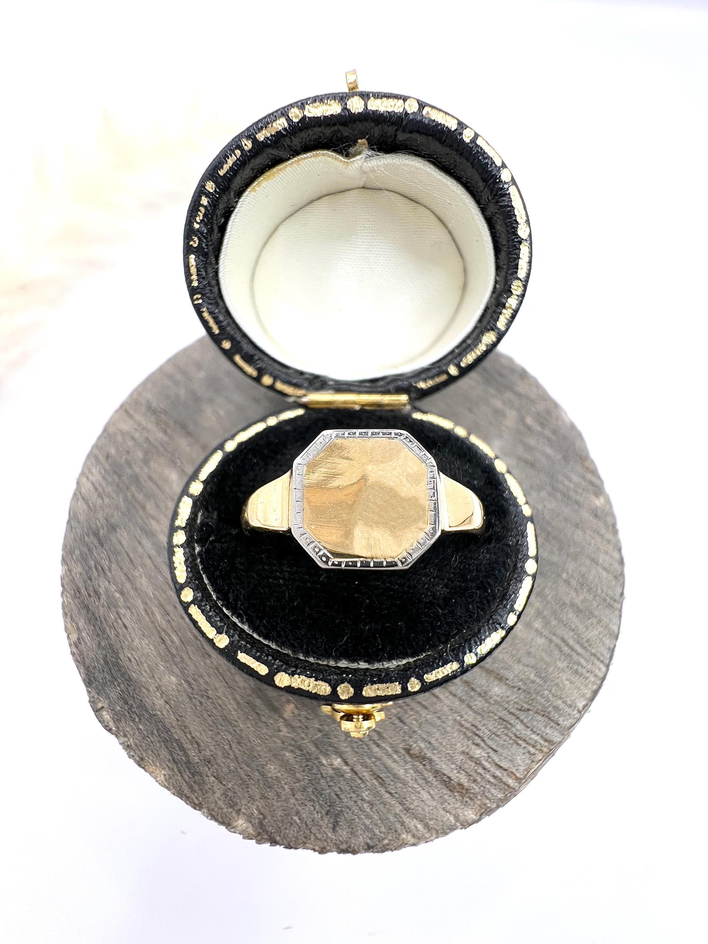 Anello ottagonale d'epoca in oro giallo 18 ct e platino con marchio Londra 1932 in vendita 8