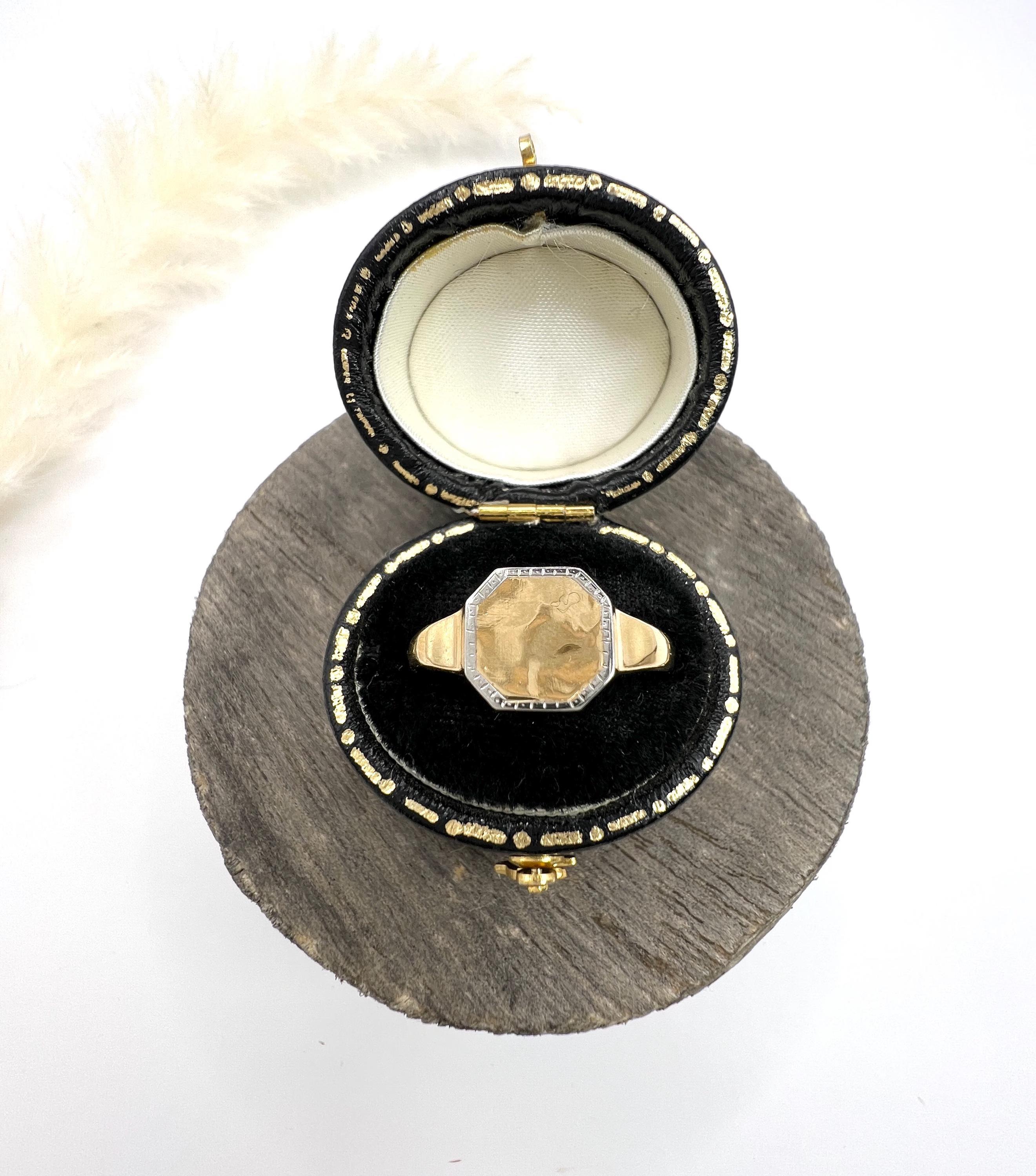 da uomo o donna Anello ottagonale d'epoca in oro giallo 18 ct e platino con marchio Londra 1932 in vendita