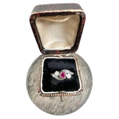 Vintage 18ct Yellow Gold & Platinum Stamped, 1940s Ruby Diamond Crossover Ring