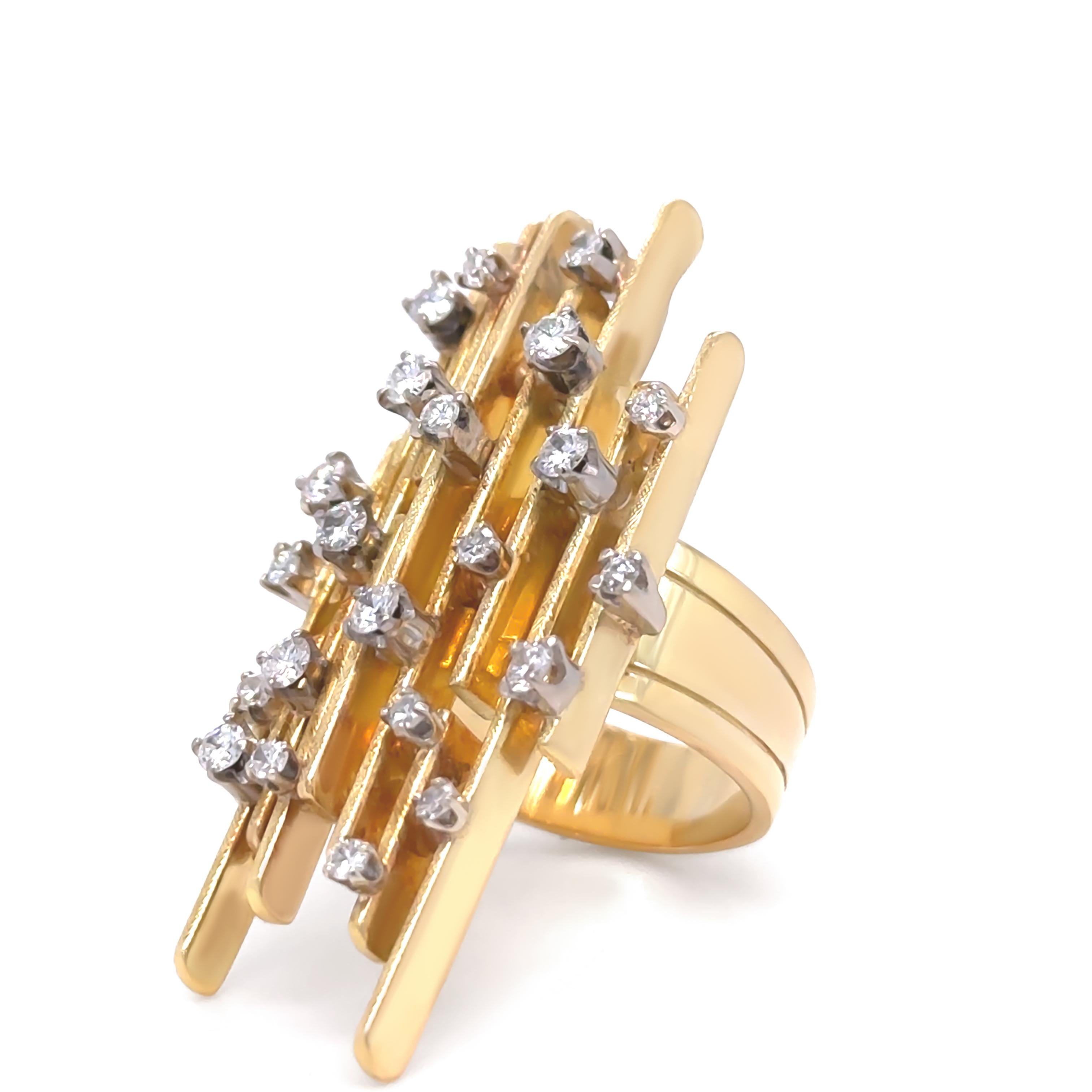 Vintage 18 Karat Gelbgold Retro Diamantring 0,70 Karat 19.2 g Vintage (Rundschliff)