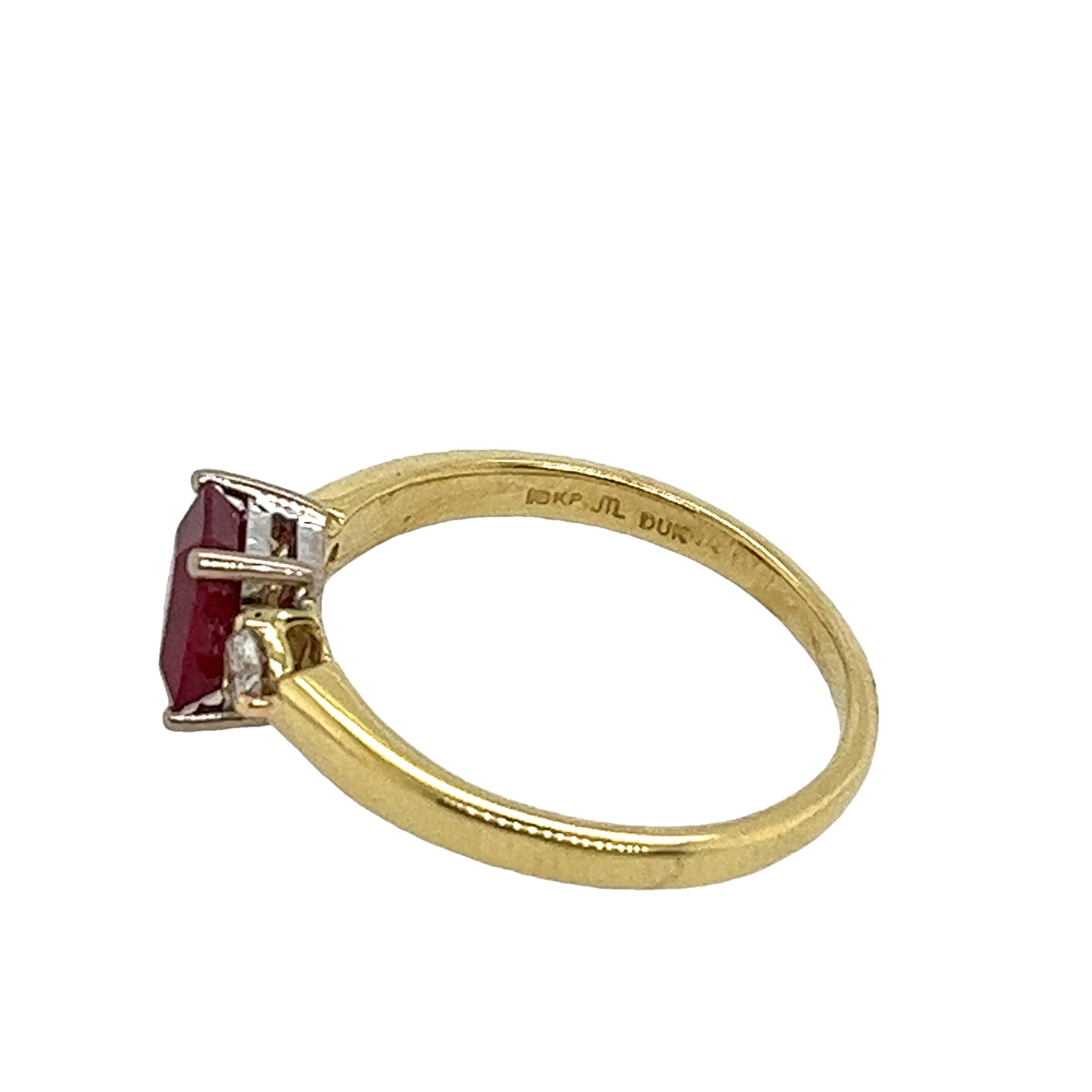 Vintage 18ct Yellow Gold Ruby & Diamond Ring Set With 2 Diamonds For Sale 1