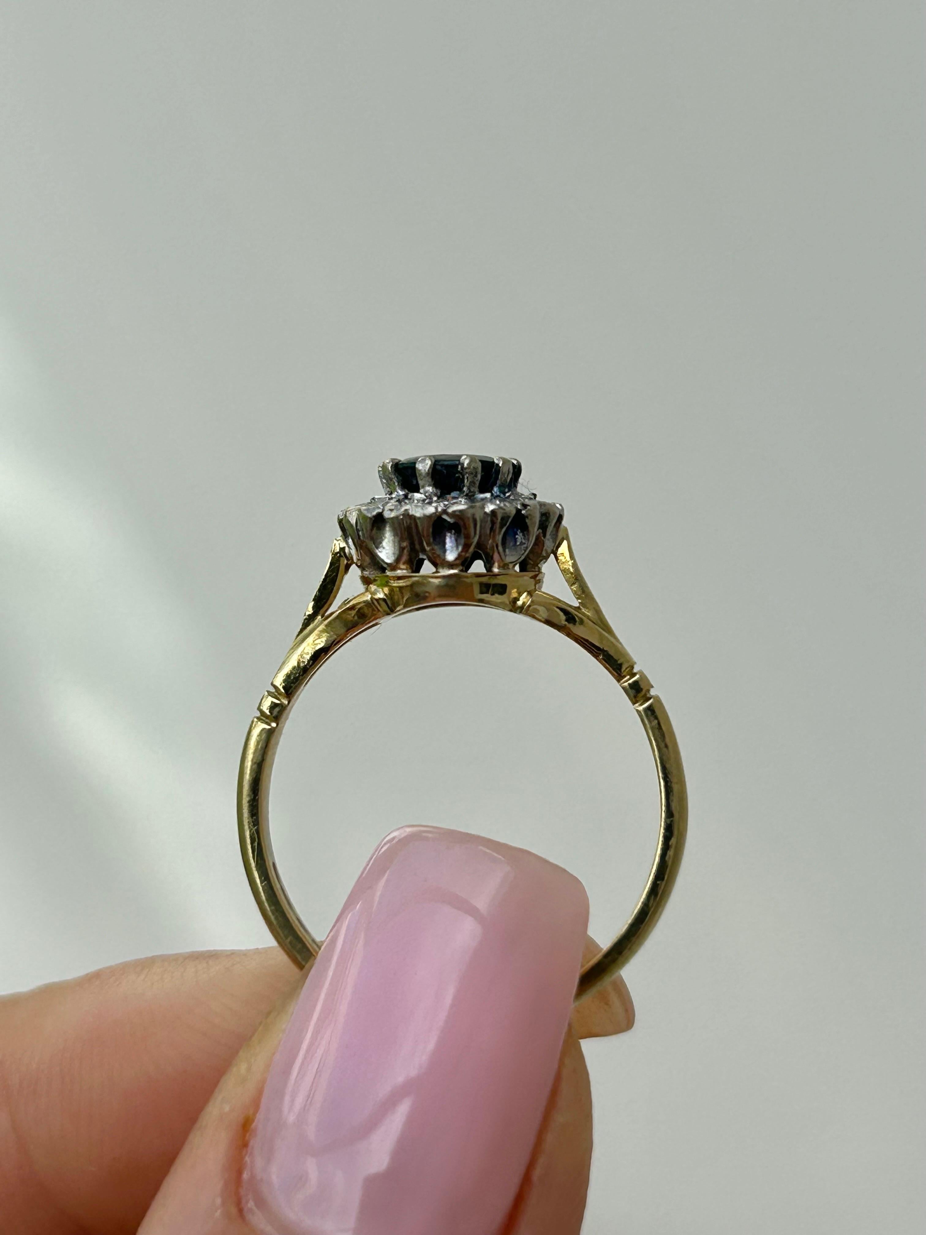 Artist Vintage 18 Carat Yellow Gold Sapphire and Diamond Ring For Sale