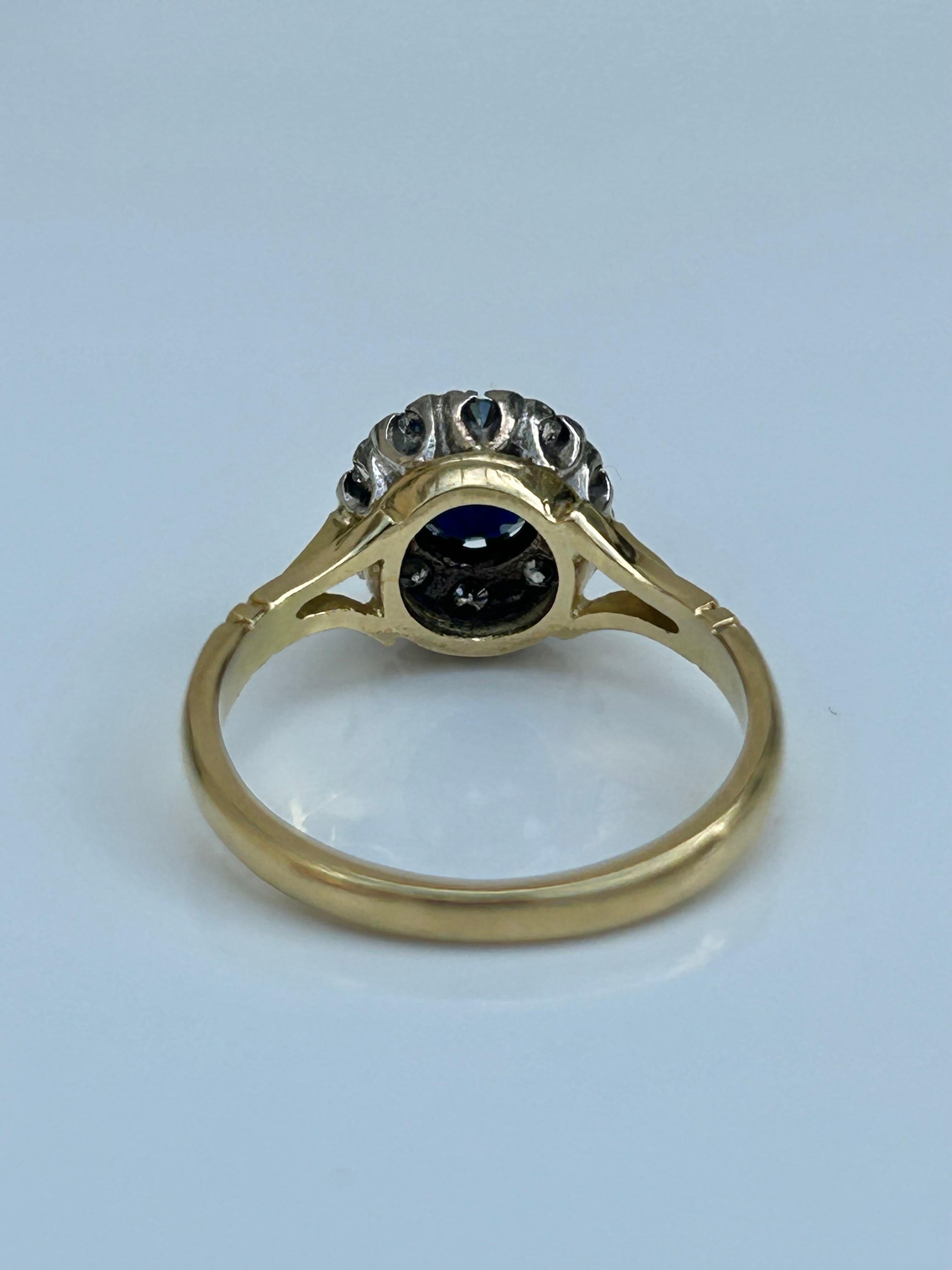 Mixed Cut Vintage 18 Carat Yellow Gold Sapphire and Diamond Ring For Sale