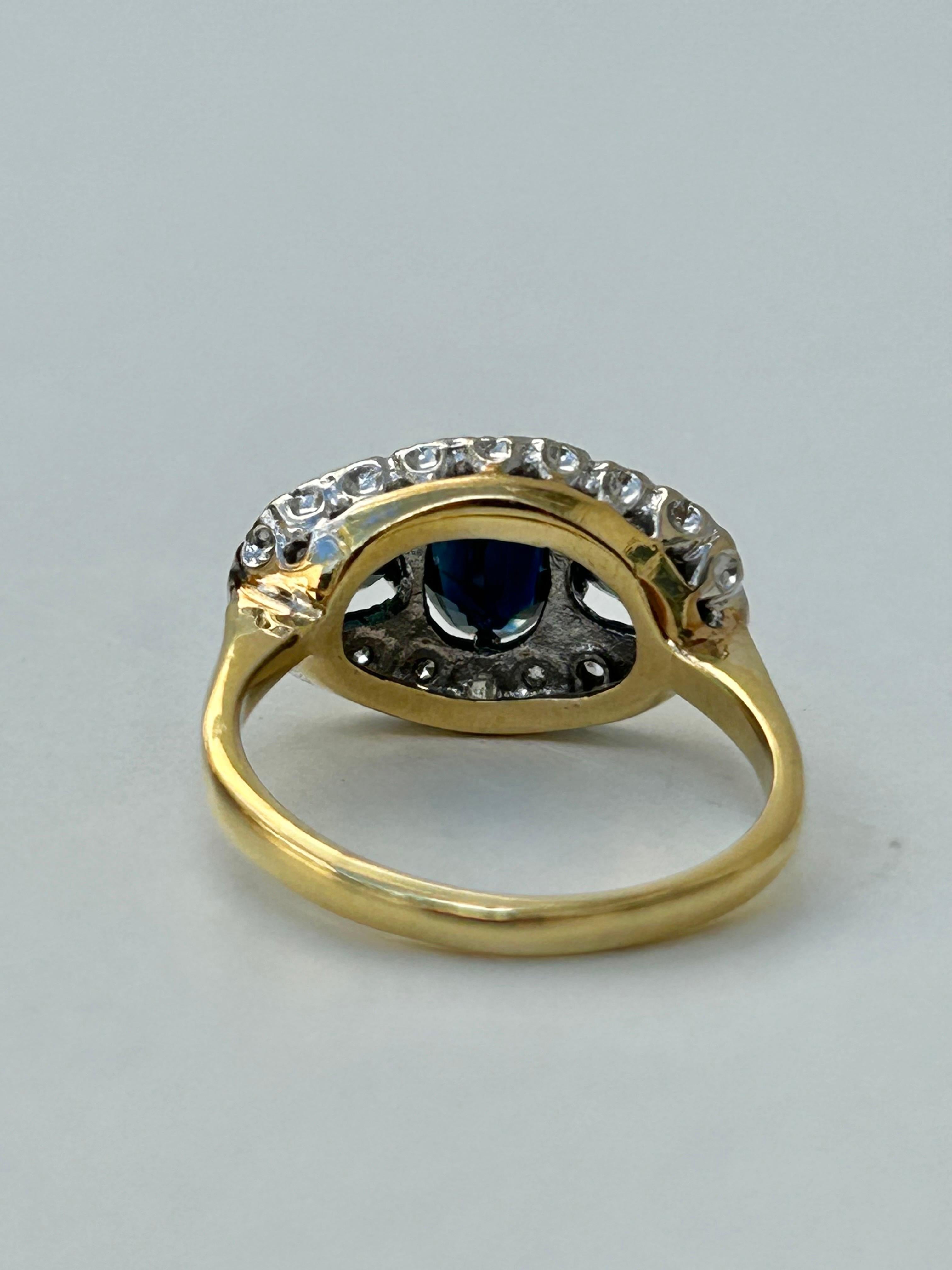 Artist Vintage 18 Carat Yellow Gold Sapphire and Diamond Triple Halo Ring For Sale