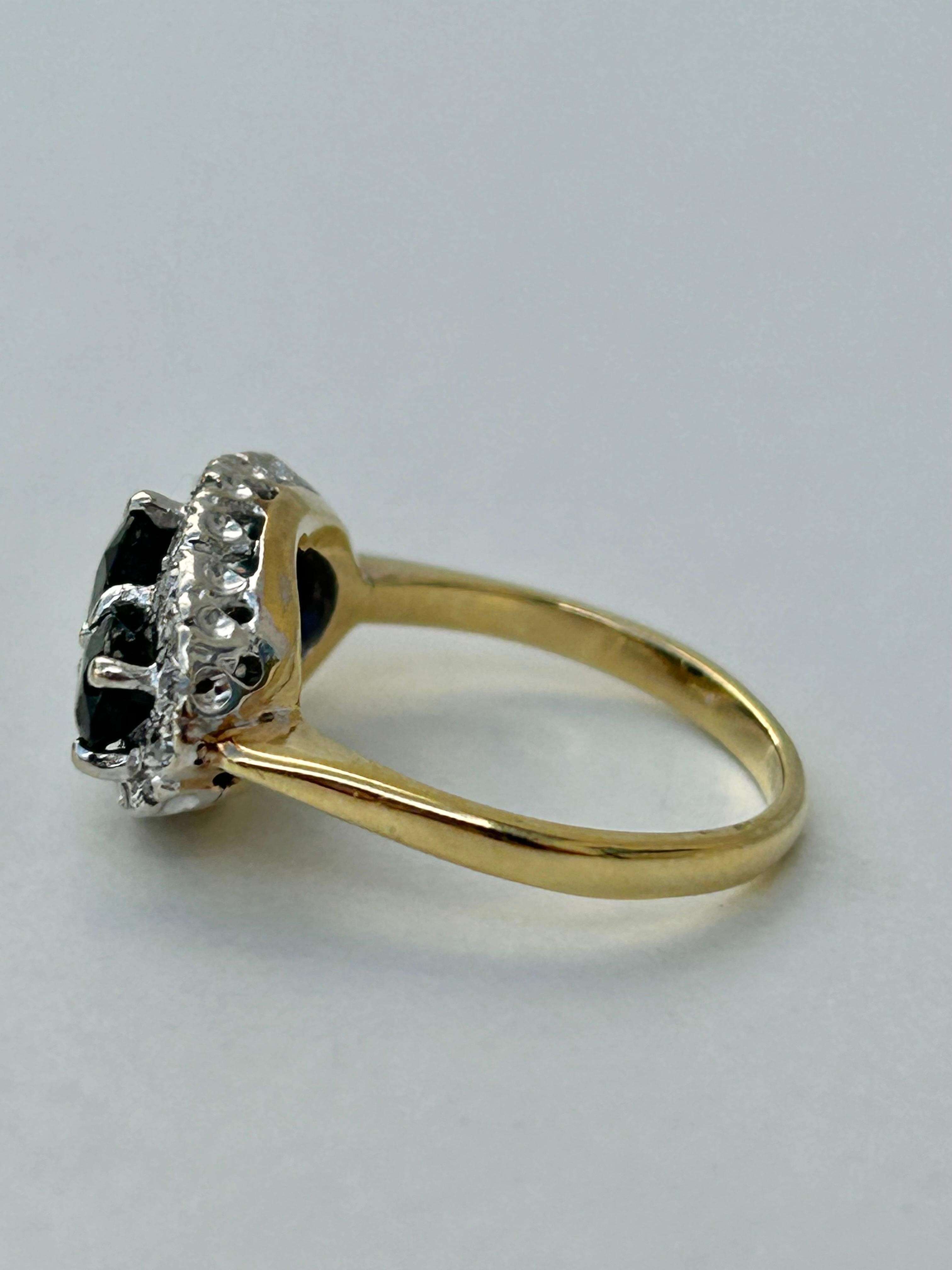 Vintage 18 Carat Yellow Gold Sapphire and Diamond Triple Halo Ring For Sale 1
