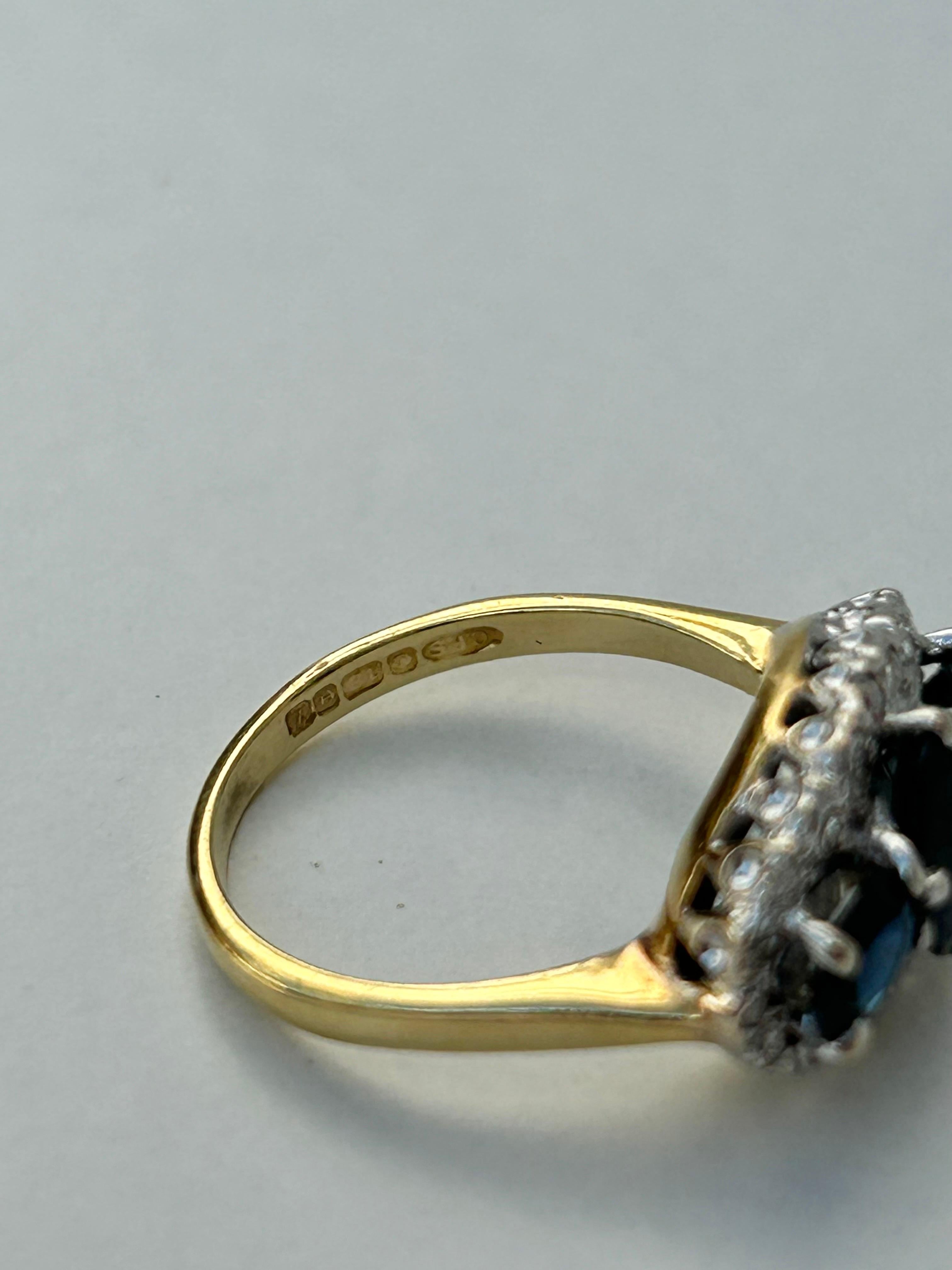 Vintage 18 Carat Yellow Gold Sapphire and Diamond Triple Halo Ring For Sale 2