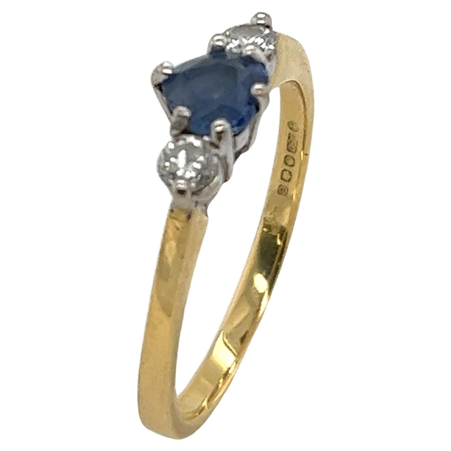 Vintage 18ct Yellow Gold Sapphire & Diamond Ring Set With 2 Diamonds, 0.16ct For Sale