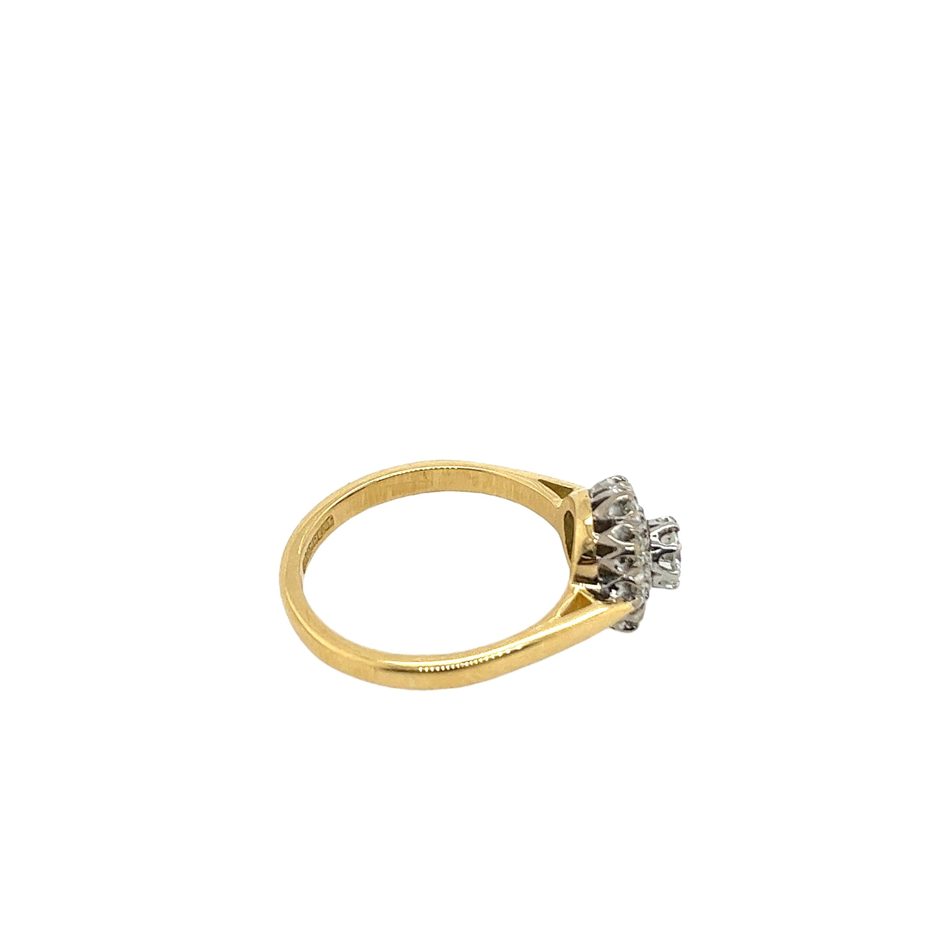 18 Karat Gelber & Platin Diamant-Cluster-Ring mit 0,45 Karat Diamanten im Vintage-Stil im Zustand „Hervorragend“ in London, GB