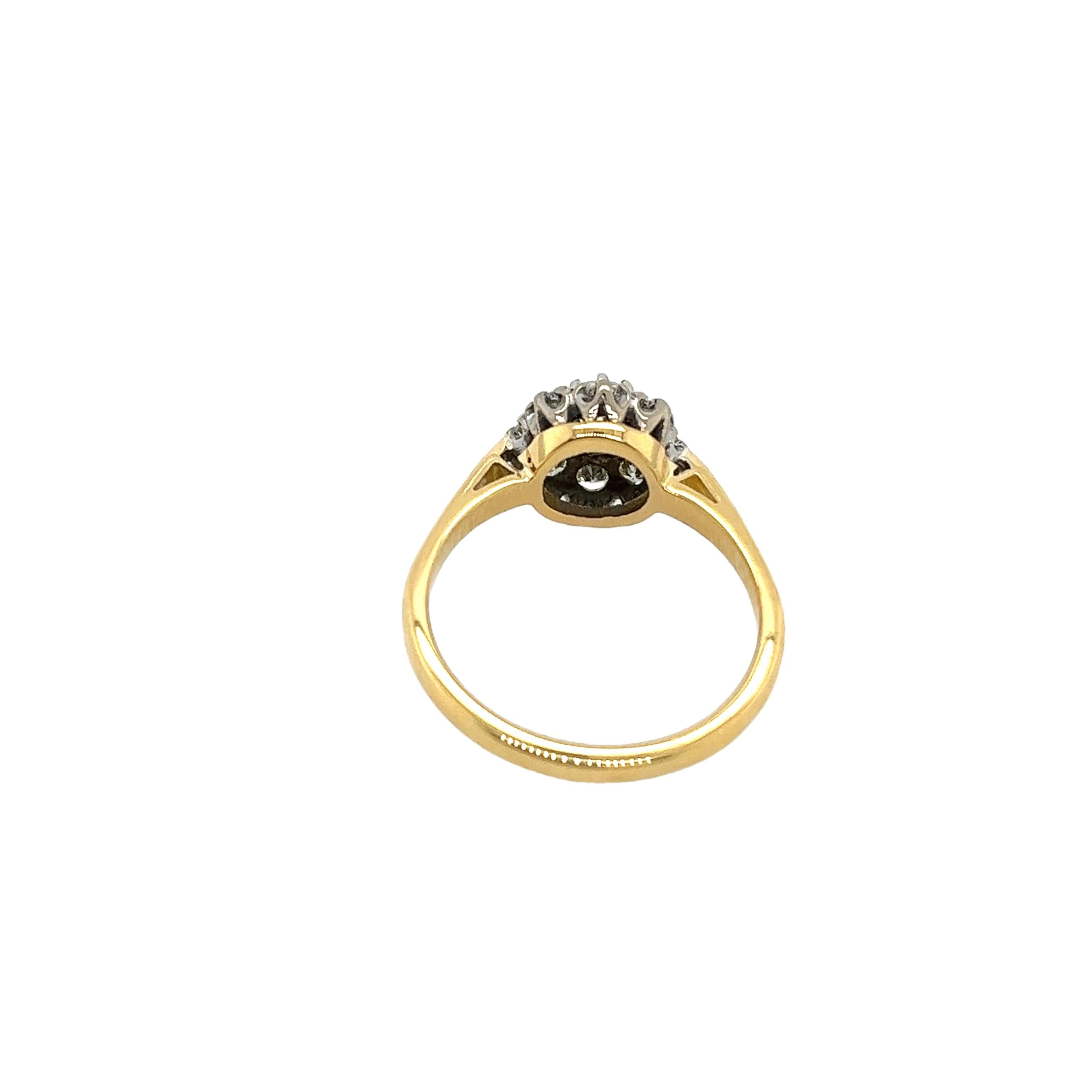 18 Karat Gelber & Platin Diamant-Cluster-Ring mit 0,45 Karat Diamanten im Vintage-Stil Damen