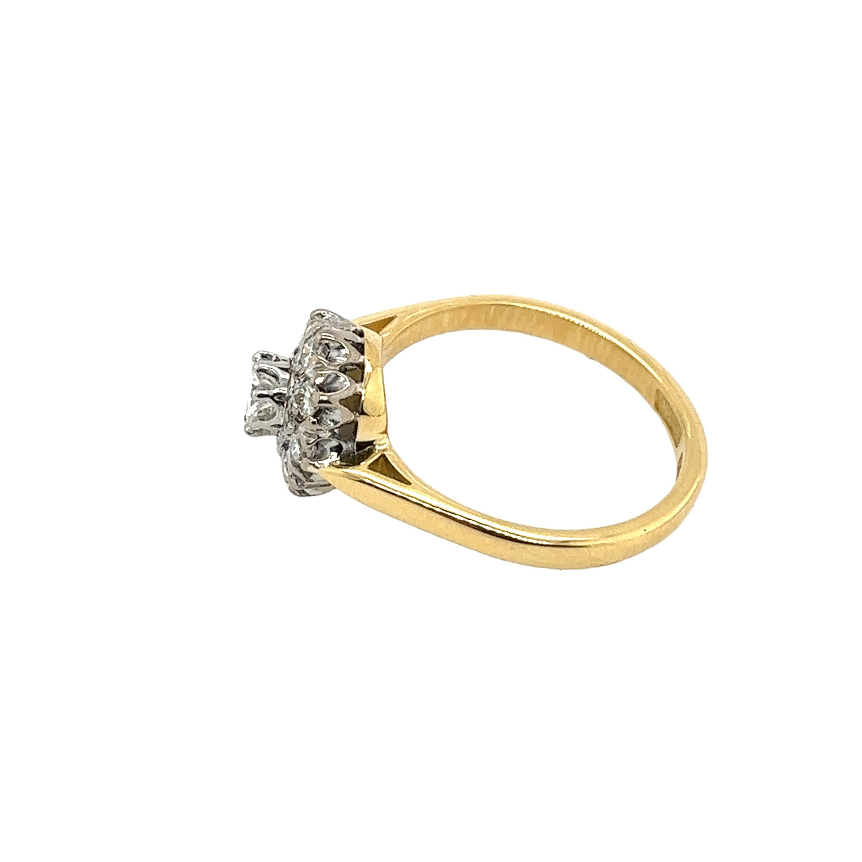 18 Karat Gelber & Platin Diamant-Cluster-Ring mit 0,45 Karat Diamanten im Vintage-Stil 1
