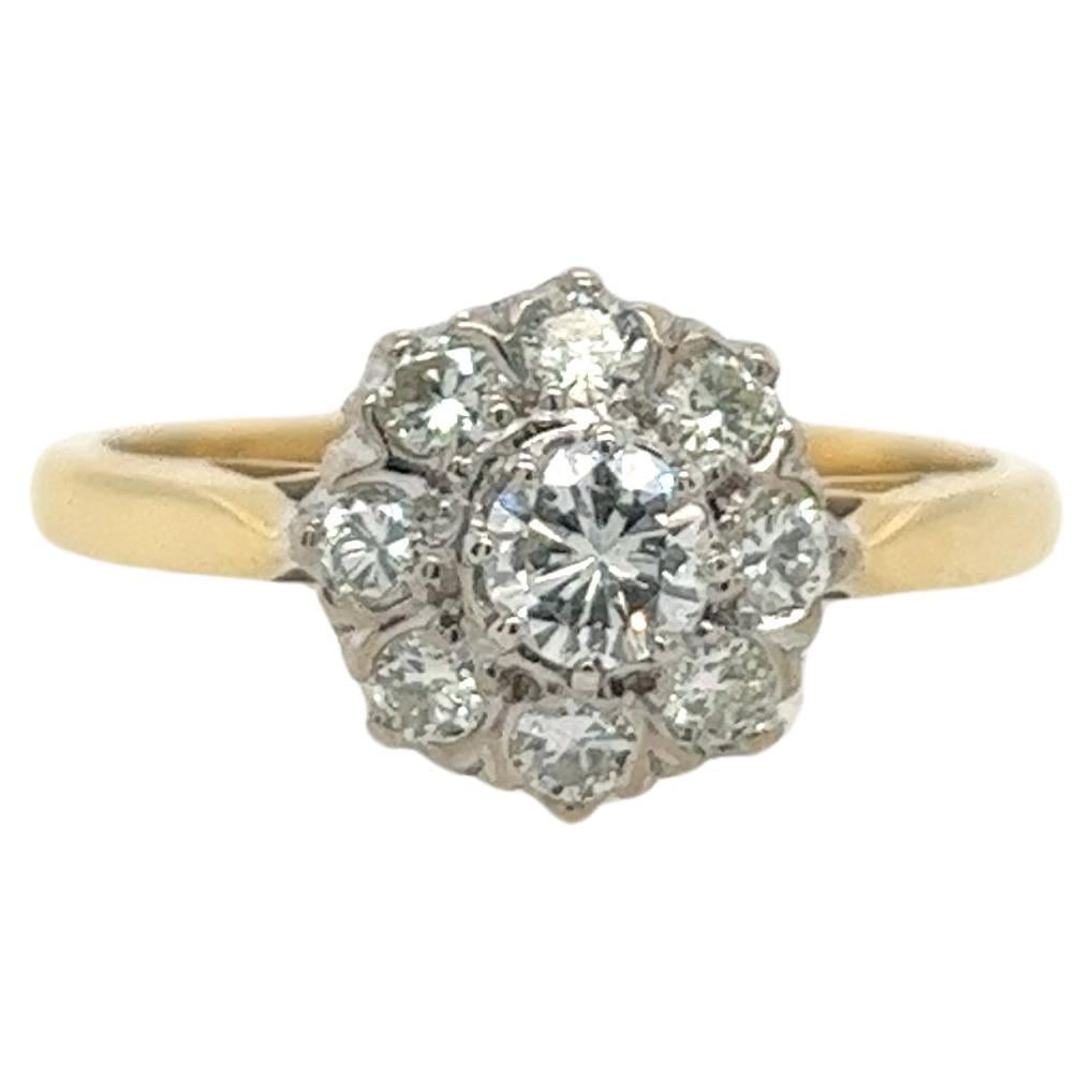 18 Karat Gelber & Platin Diamant-Cluster-Ring mit 0,45 Karat Diamanten im Vintage-Stil