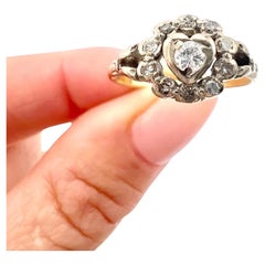 Vintage 18ct Yellow 
White Gold, 1960s Diamond Heart Cluster Ring