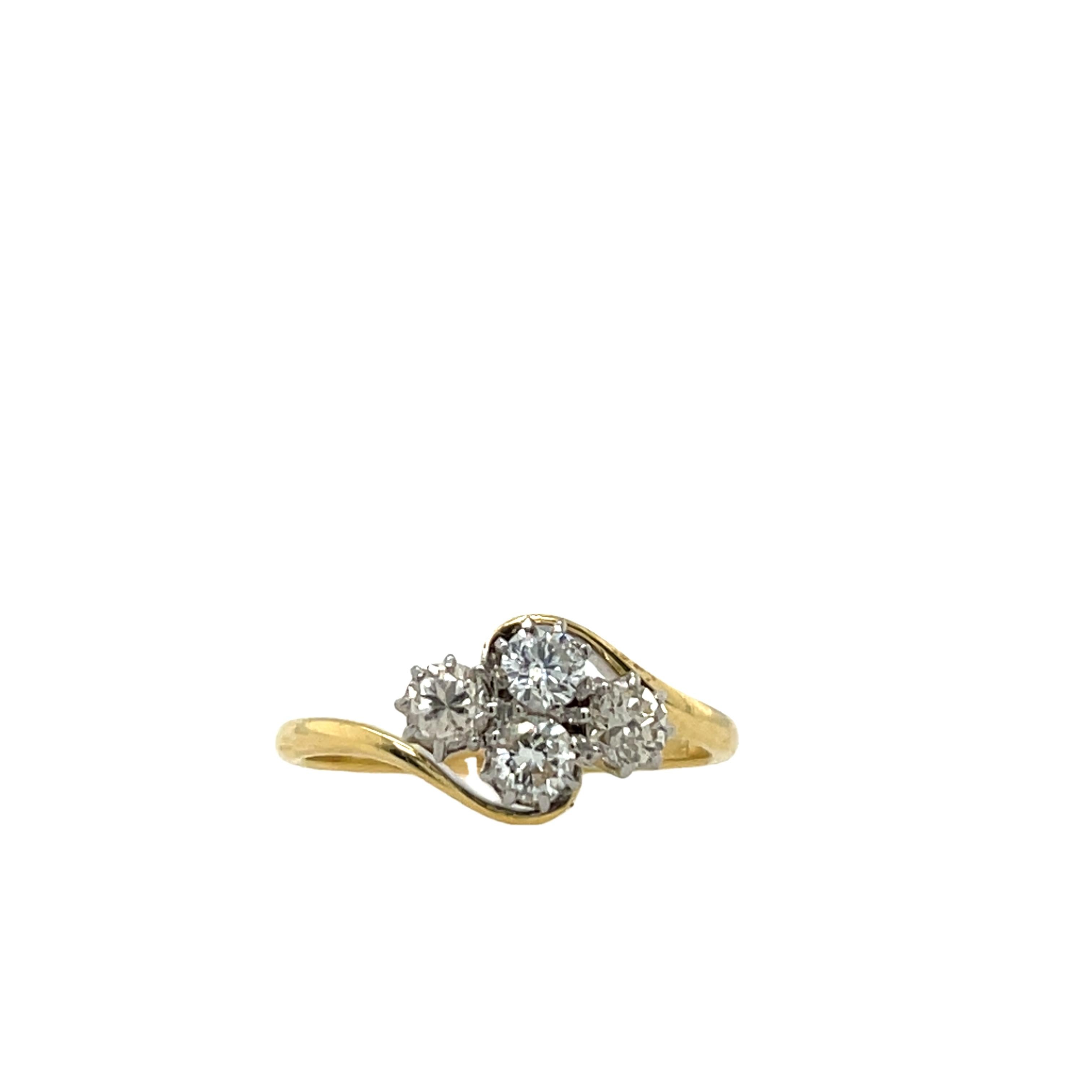 Vintage 18ct Gelb & Weißgold Diamant 4 Stein Ring, 0,60ct natürliche Diamanten 5