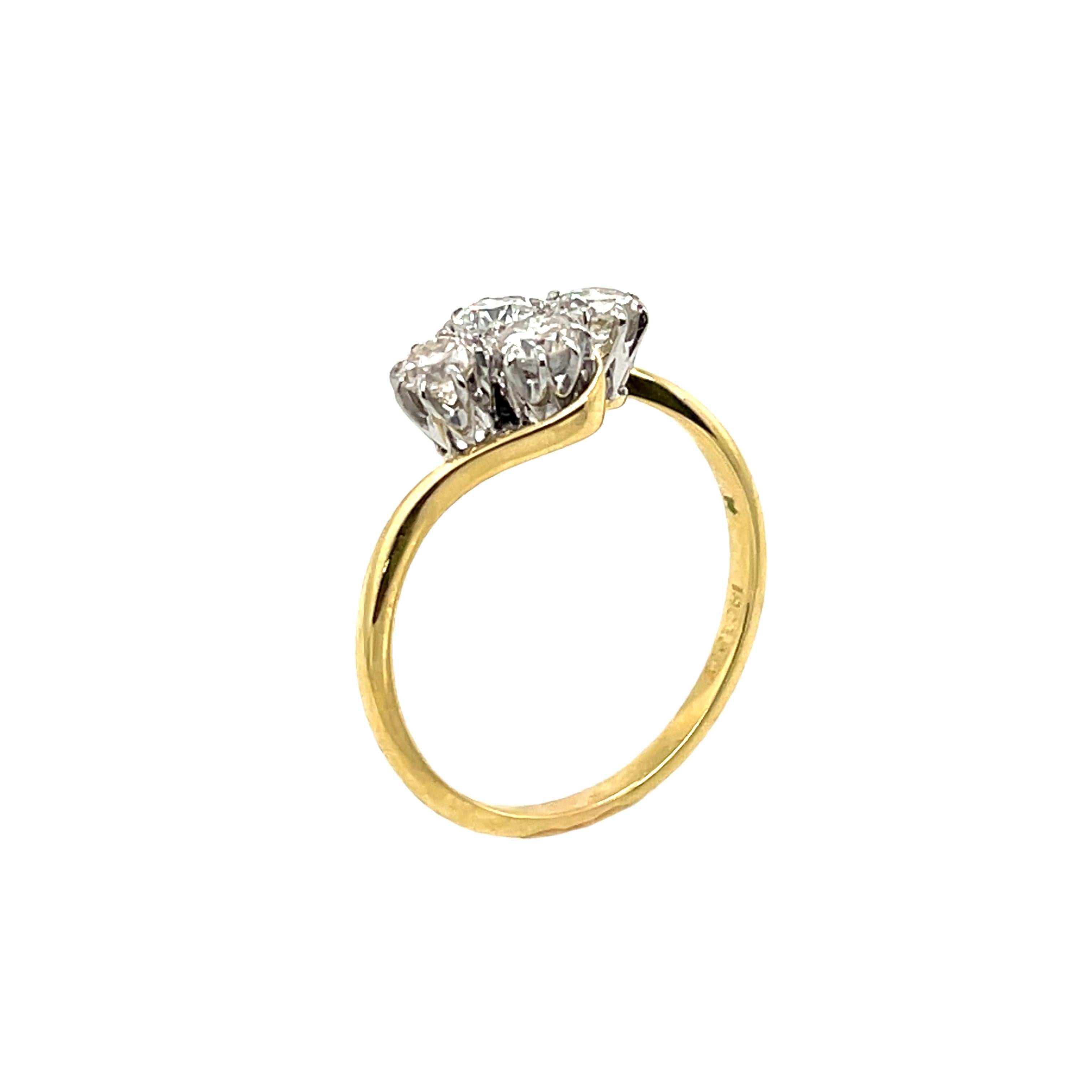 Vintage 18ct Gelb & Weißgold Diamant 4 Stein Ring, 0,60ct natürliche Diamanten (Rundschliff)
