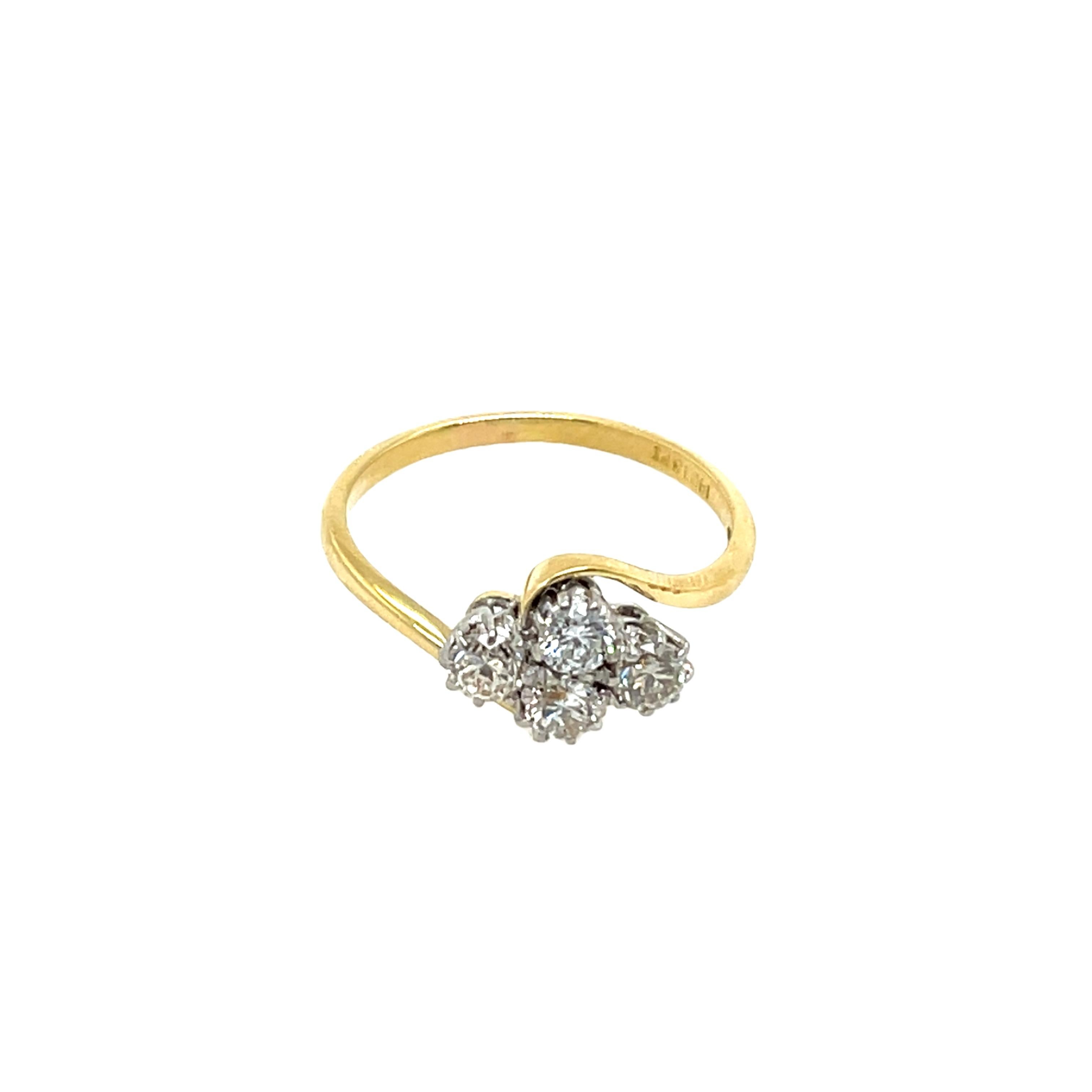 Vintage 18ct Gelb & Weißgold Diamant 4 Stein Ring, 0,60ct natürliche Diamanten für Damen oder Herren
