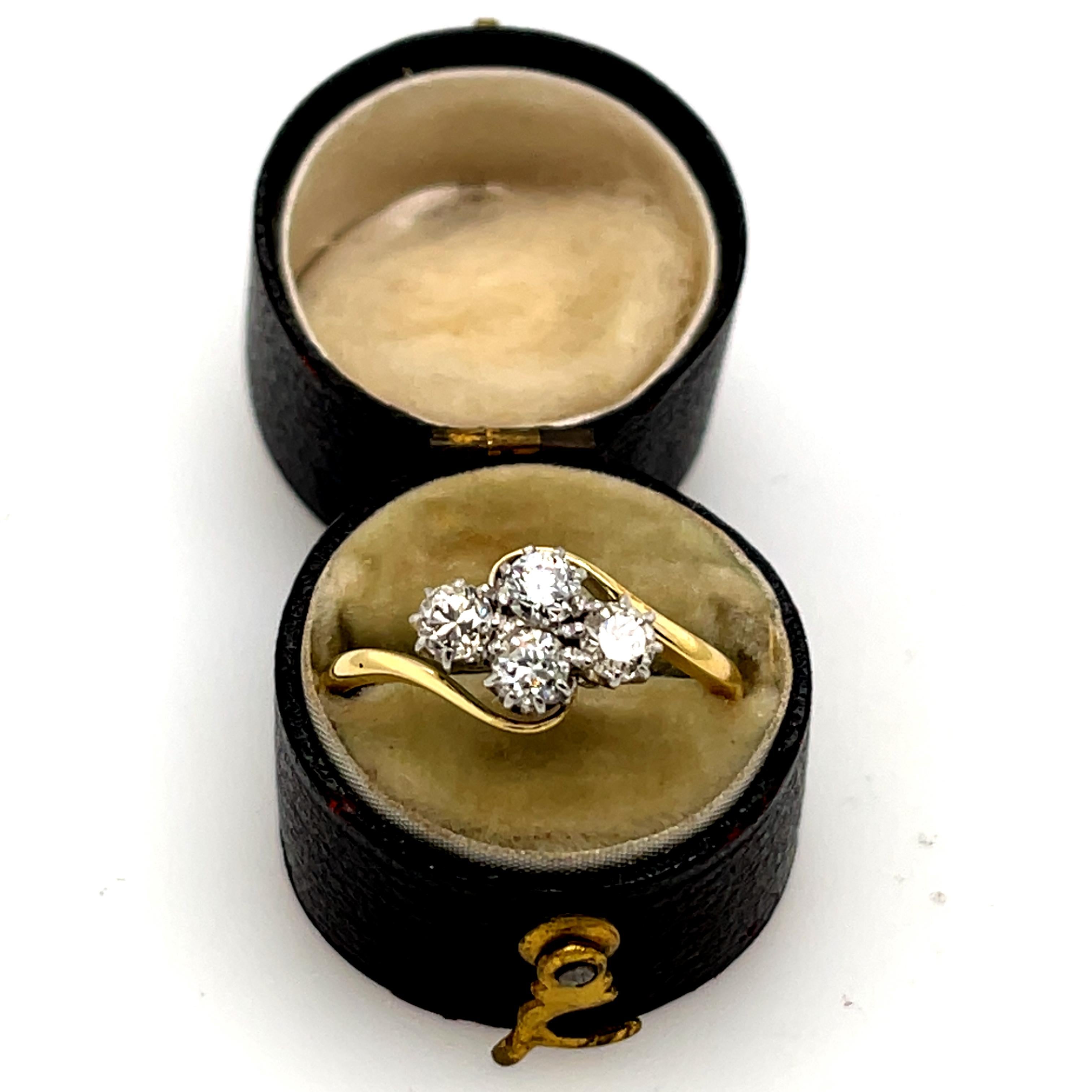 Vintage 18ct Gelb & Weißgold Diamant 4 Stein Ring, 0,60ct natürliche Diamanten 1